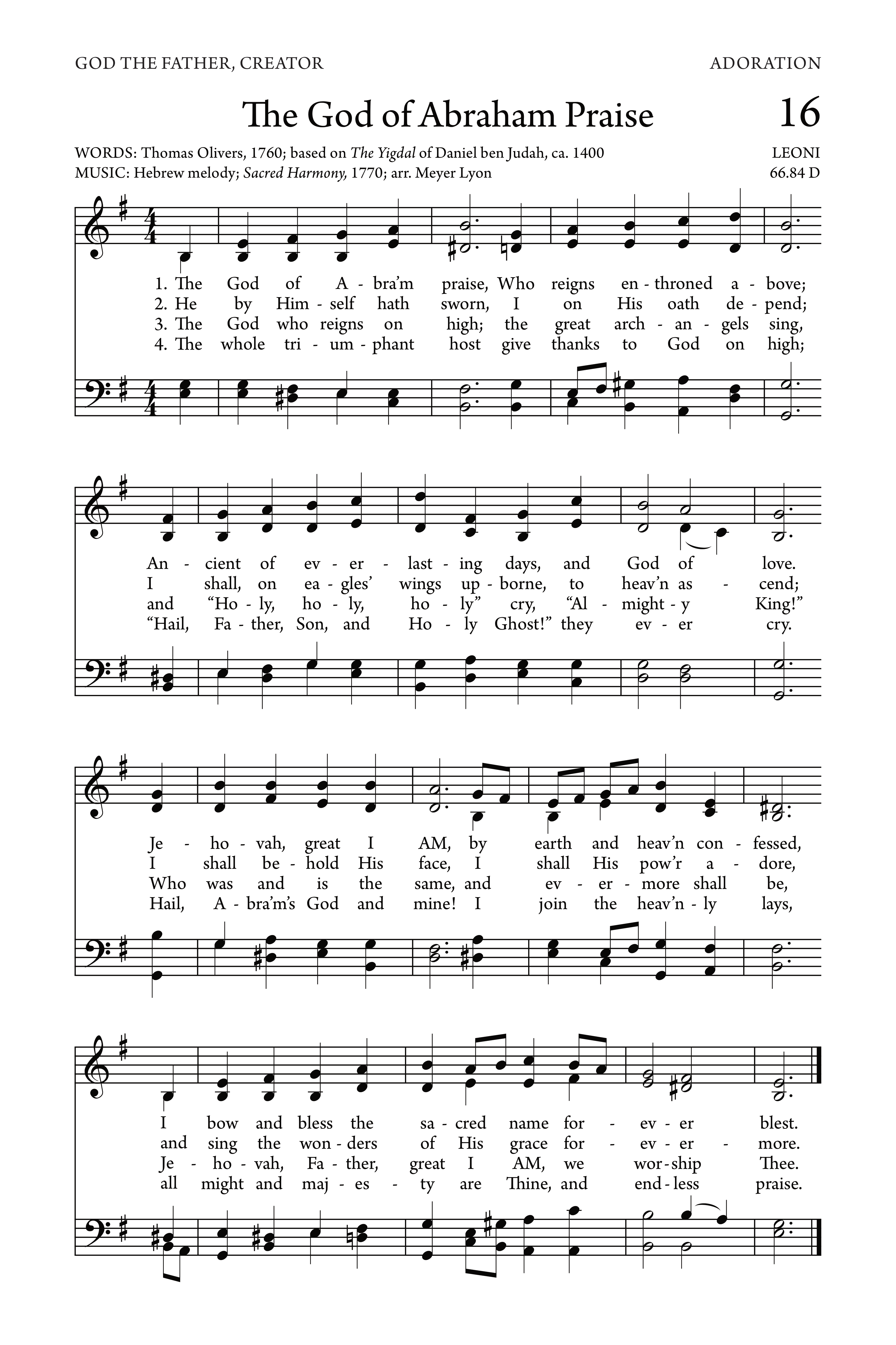Hymn Sheet for The God of Abraham Praise