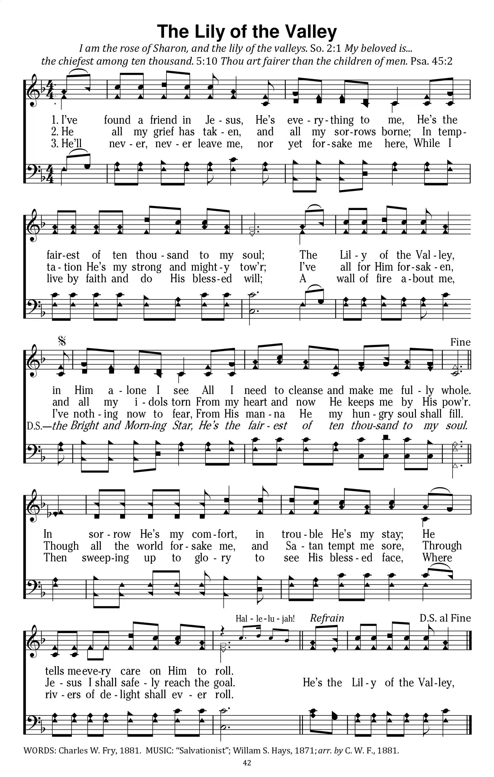 Hymn Sheet for The Lily of the Valley