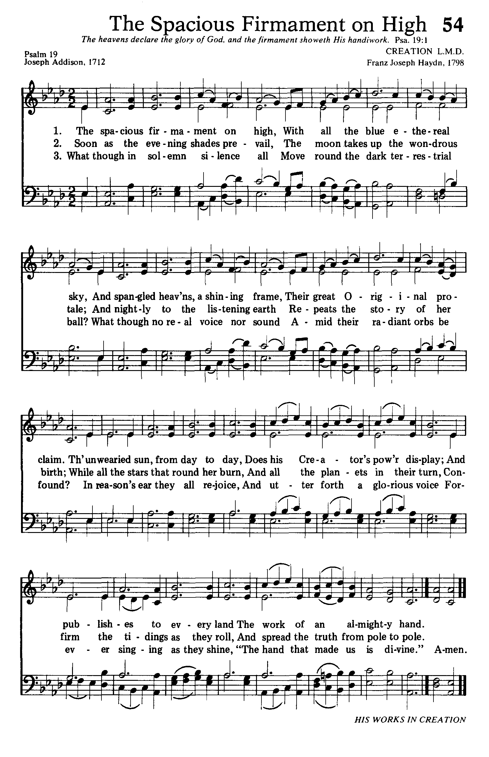 Hymn Sheet for The Spacious Firmament on High