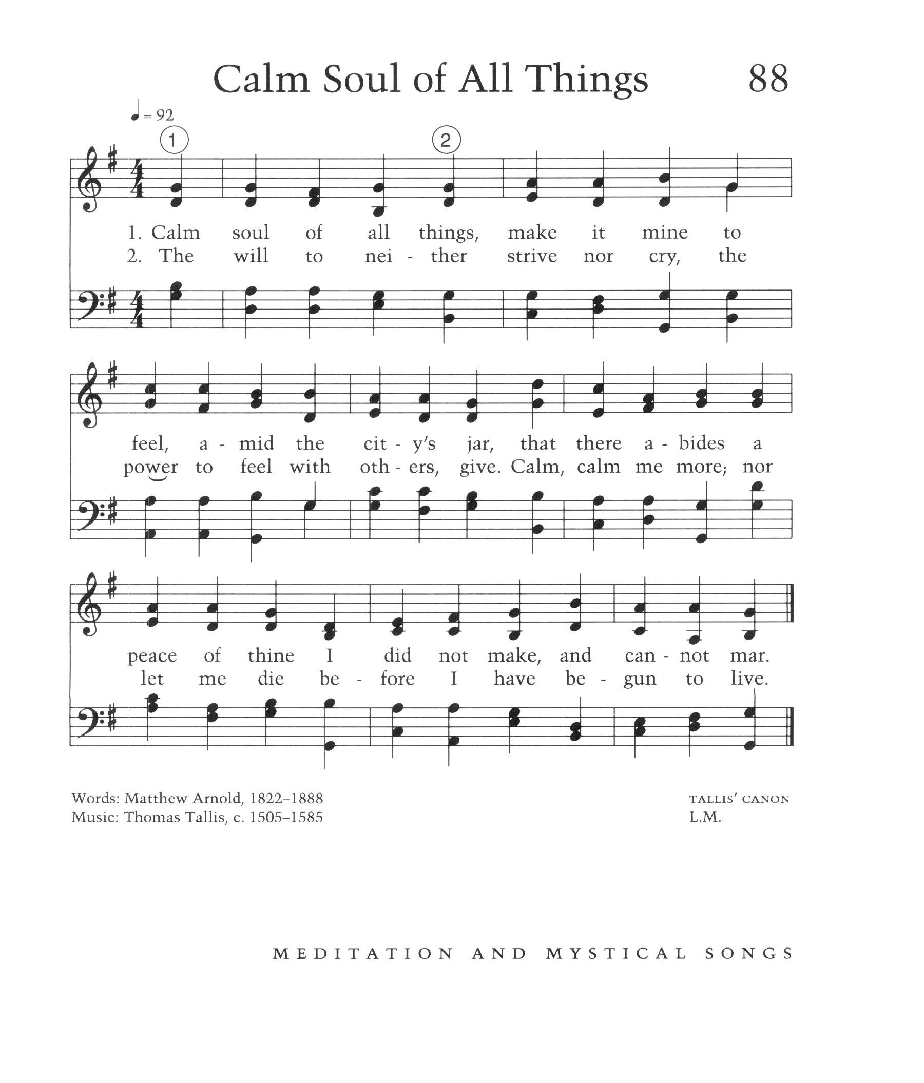 Hymn Sheet for Calm Soul of All Things