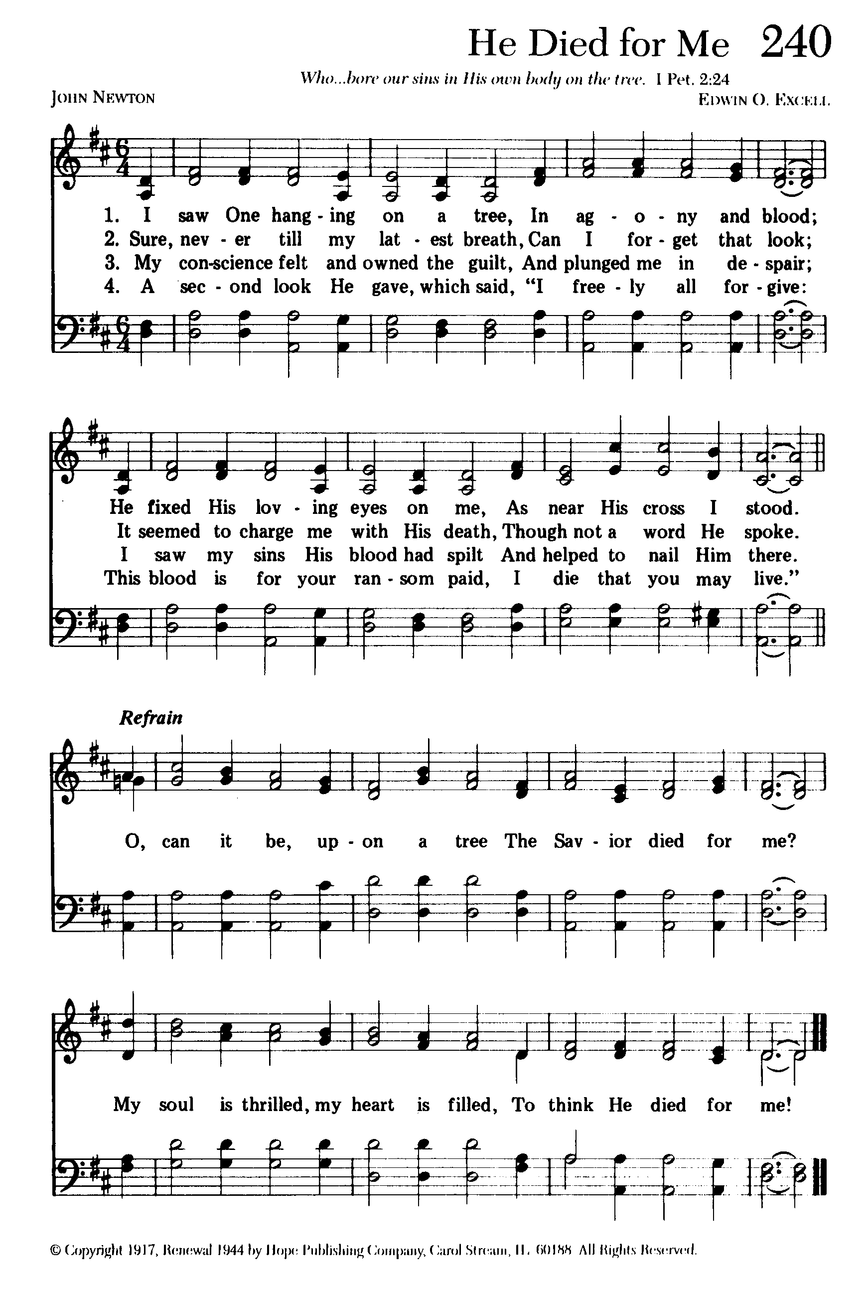 Hymn Sheet for I Saw One Hanging on a Tree