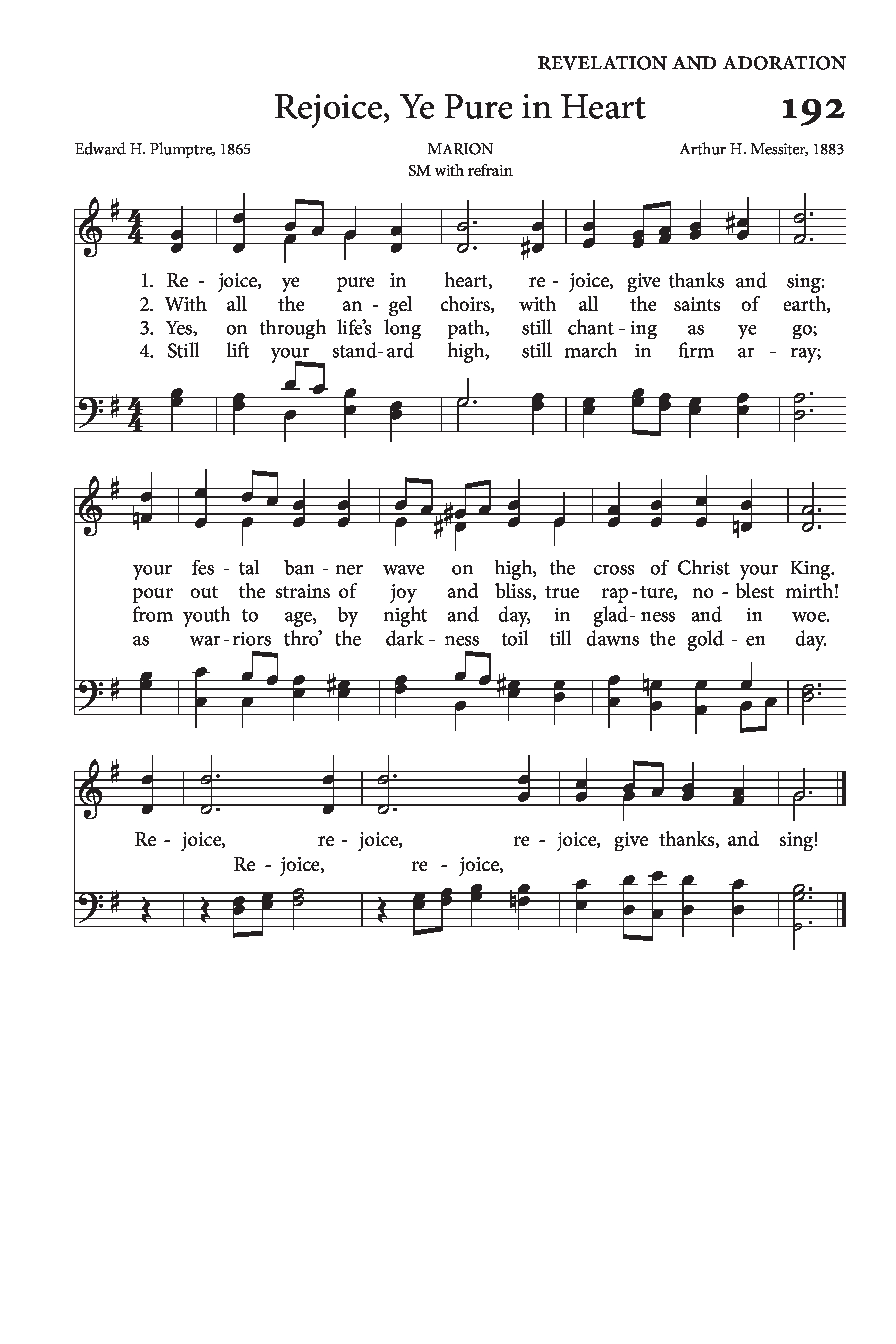 Hymn Sheet for Rejoice, Ye Pure In Heart