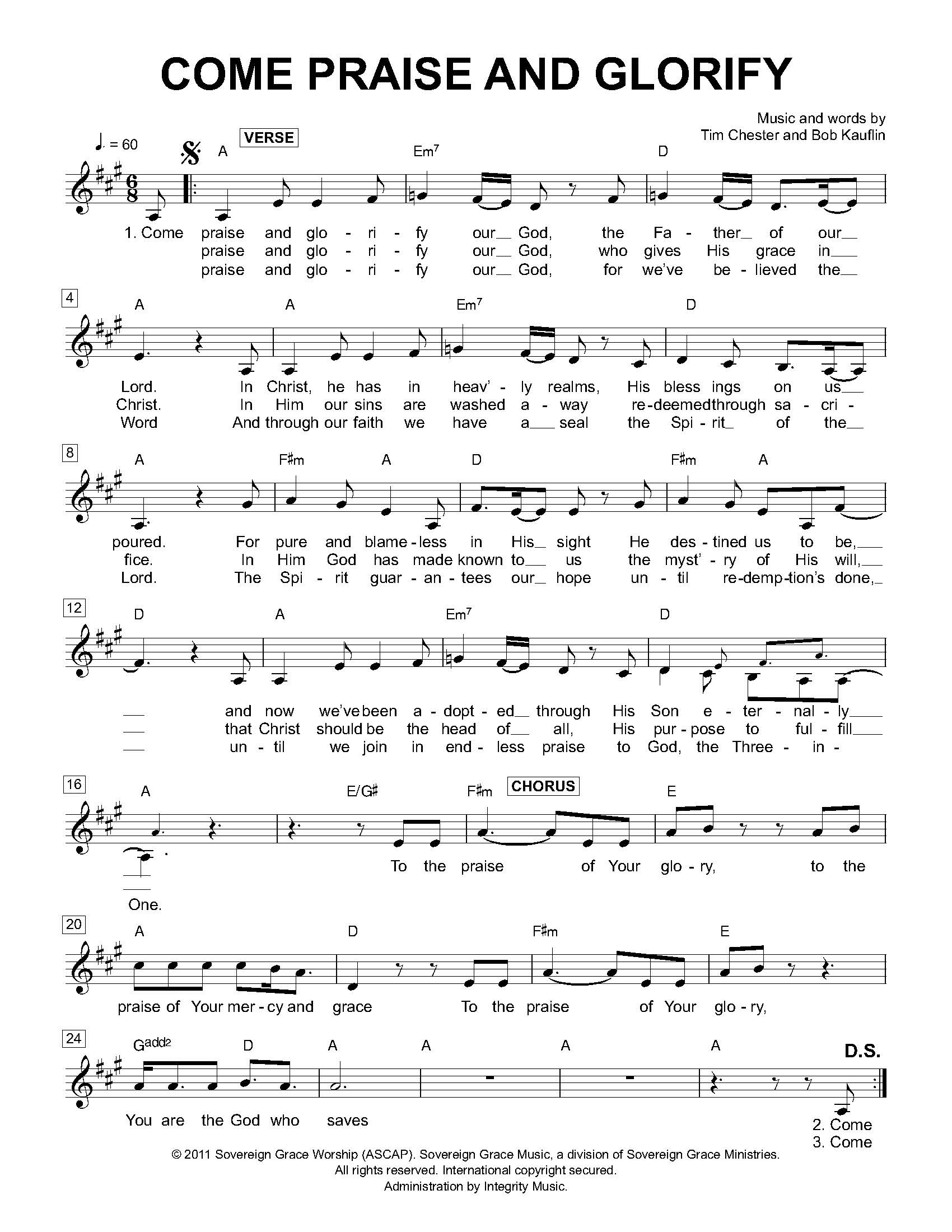 Hymn Sheet for Come Praise and Glorify