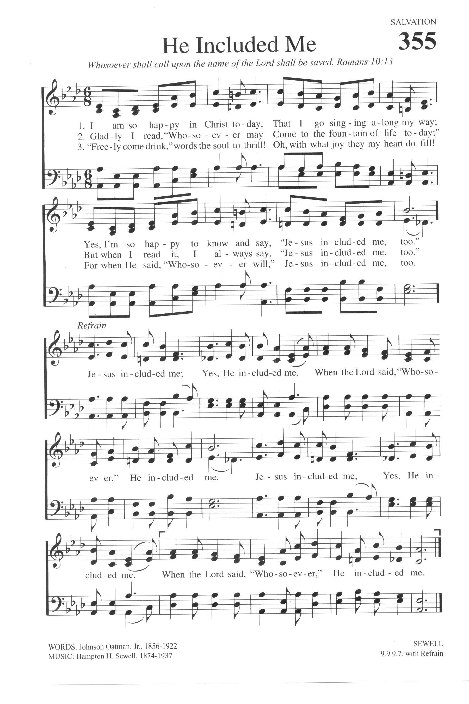 Hymn Sheet for He Included Me