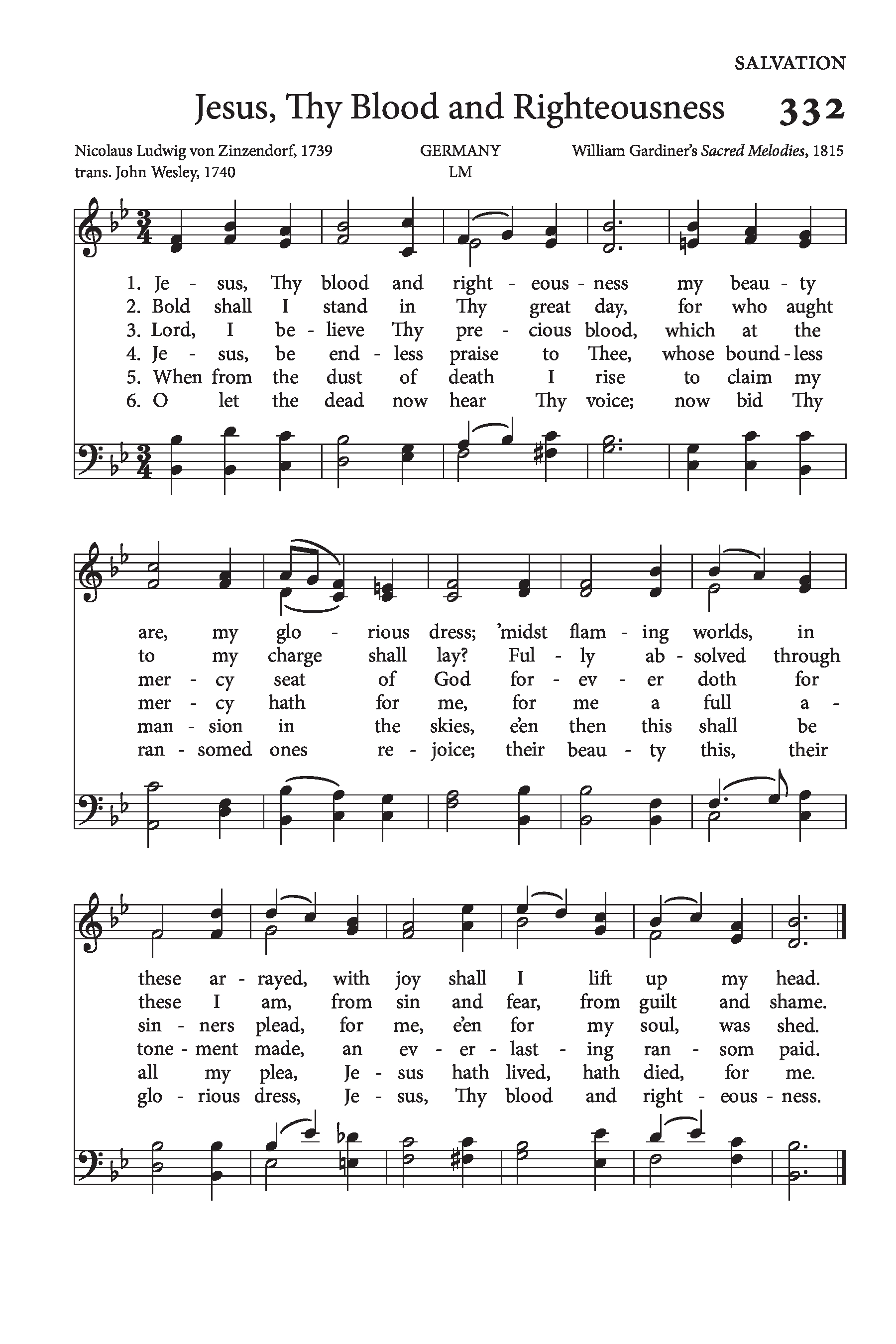 Hymn Sheet for Jesus, Thy Blood and Righteousness