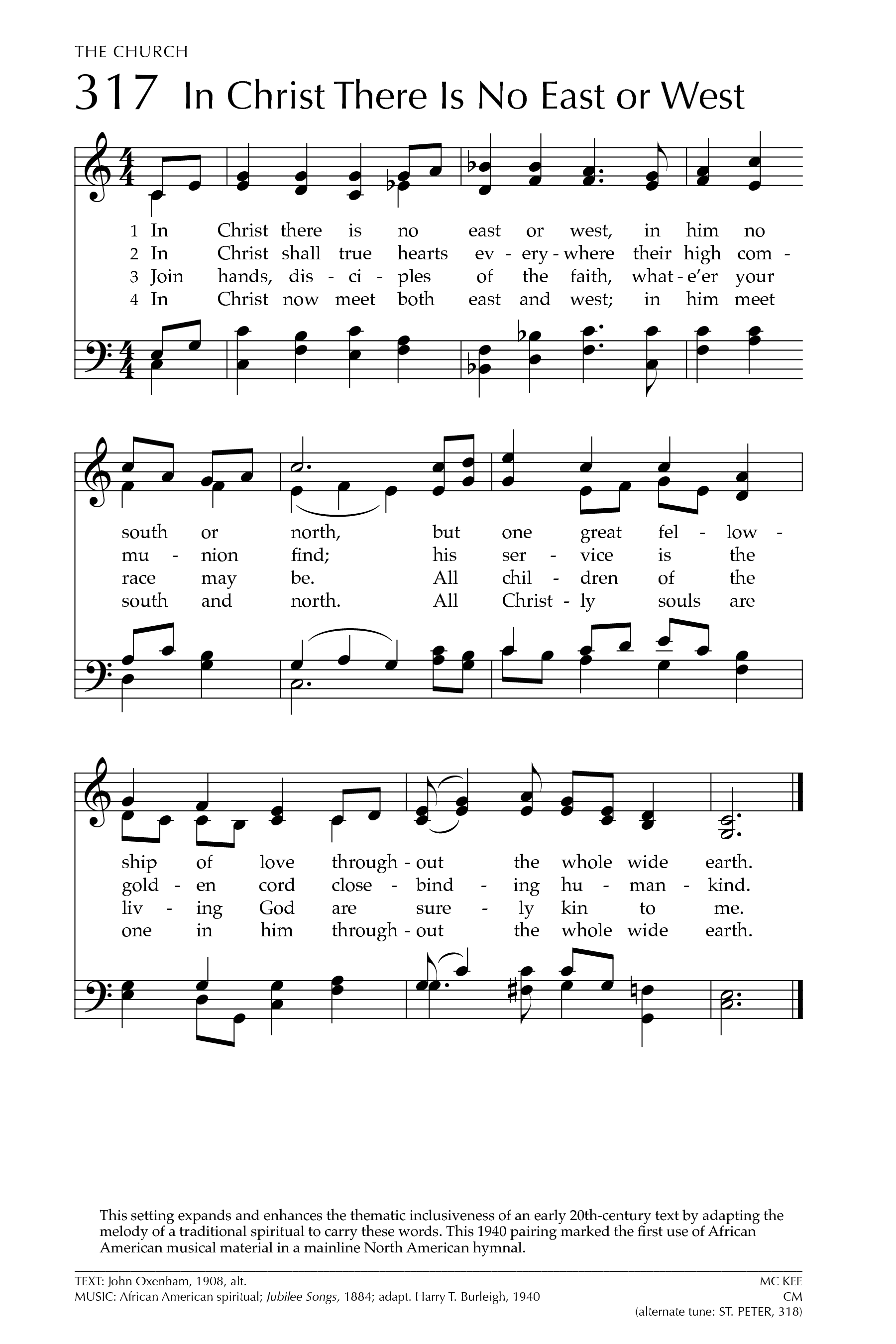 Hymn Sheet for In Christ There Is No East or West