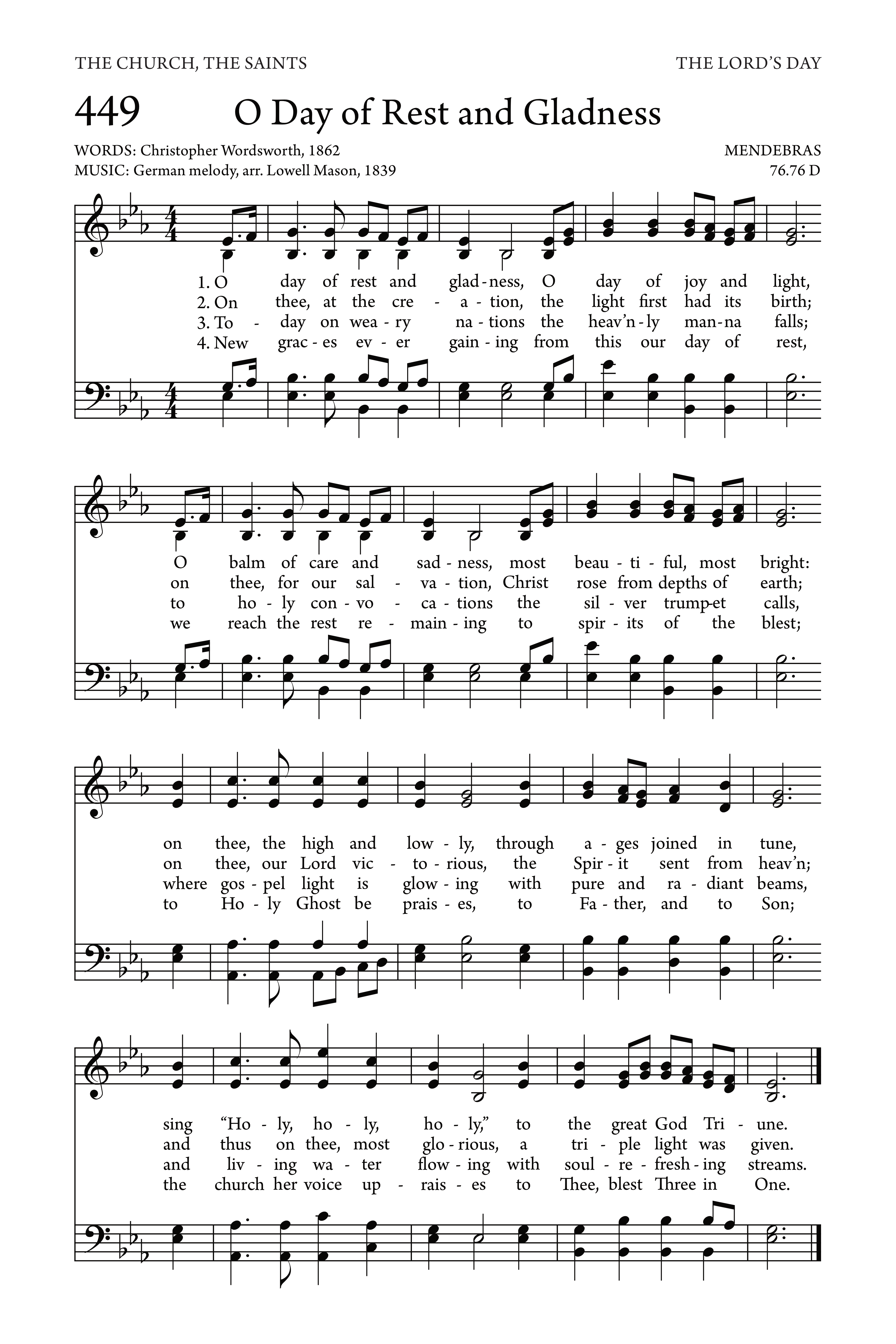 Hymn Sheet for O Day of Rest and Gladness