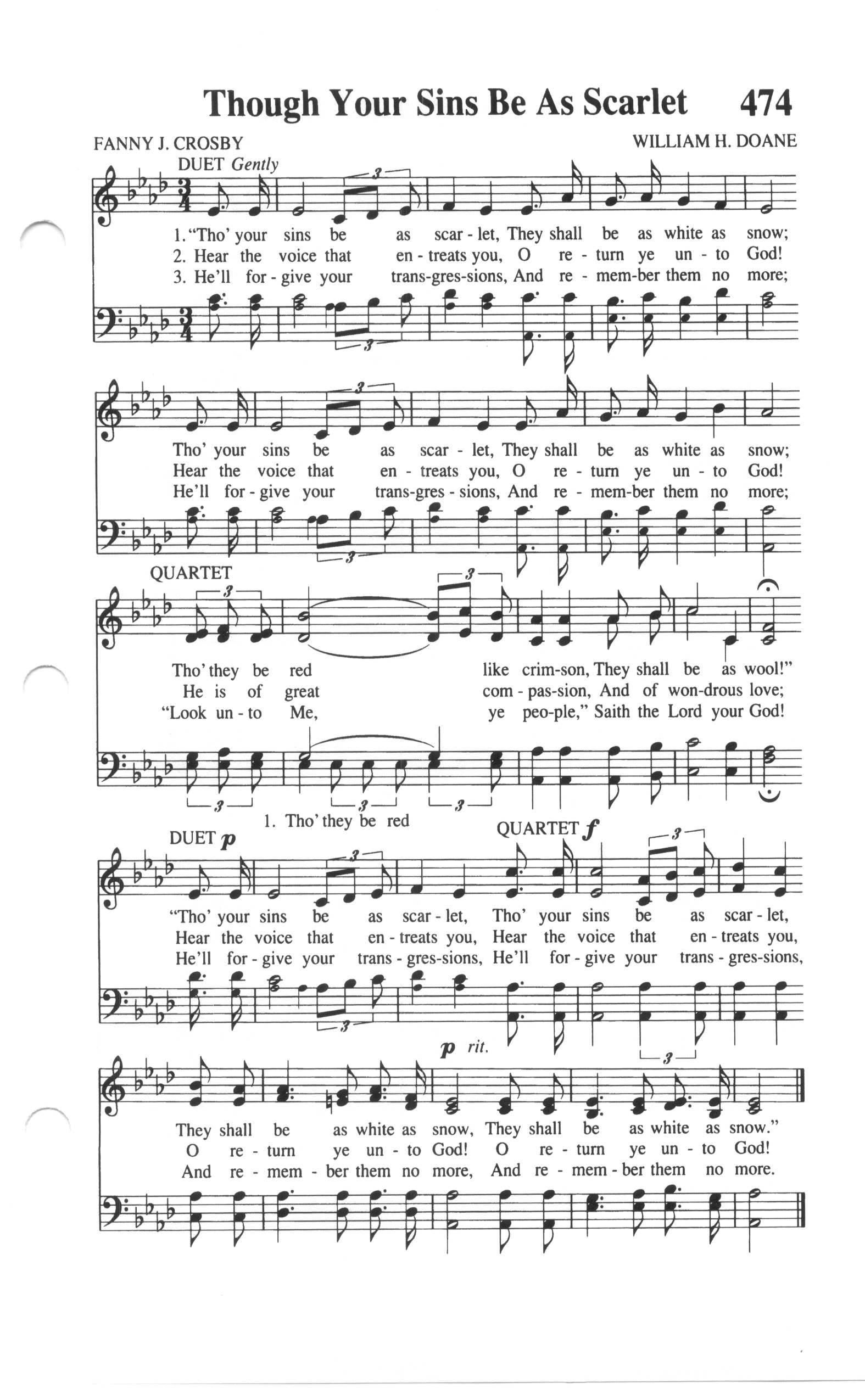 Hymn Sheet for Though Your Sins Be as Scarlet