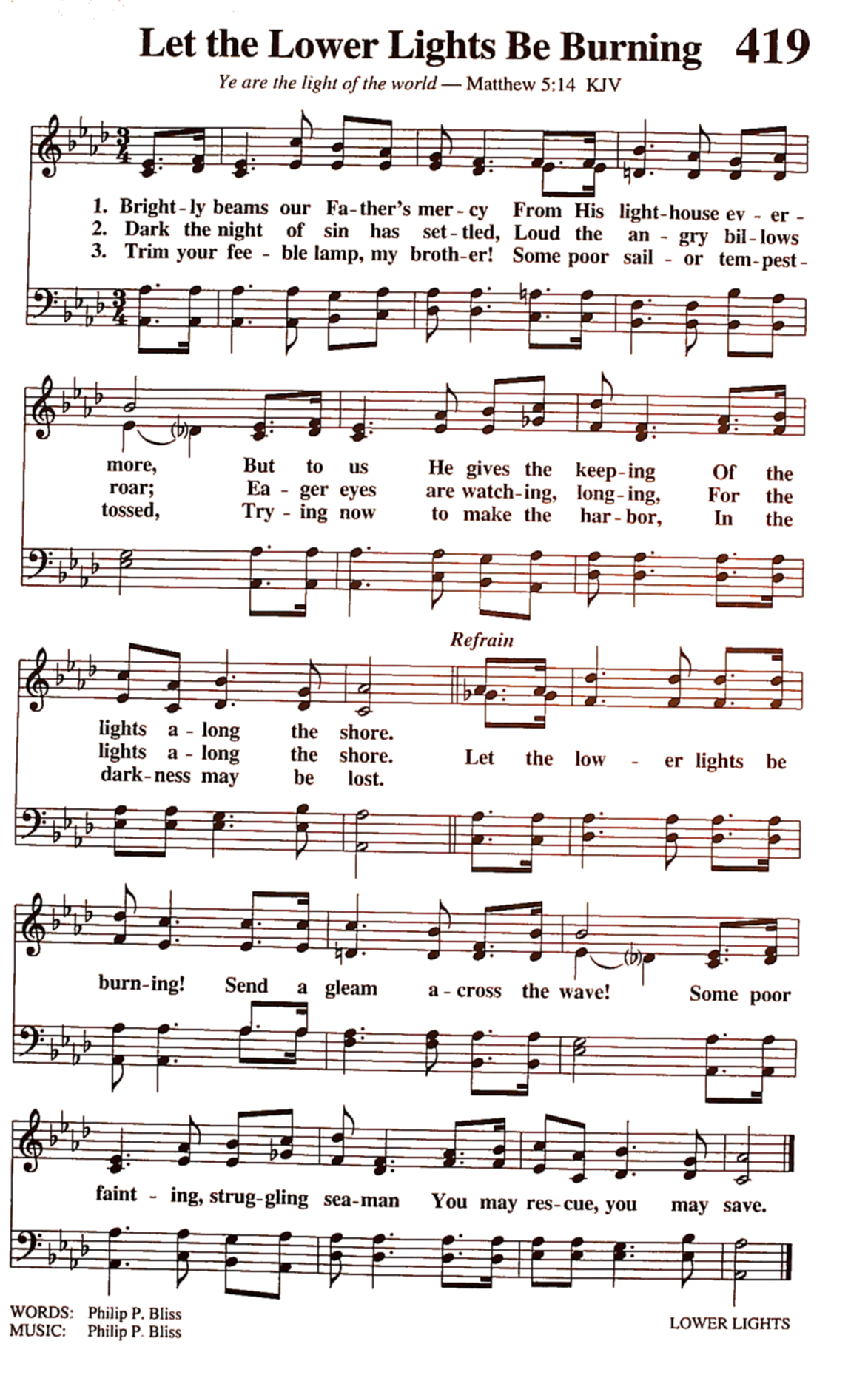Hymn Sheet for Let the Lower Lights Be Burning