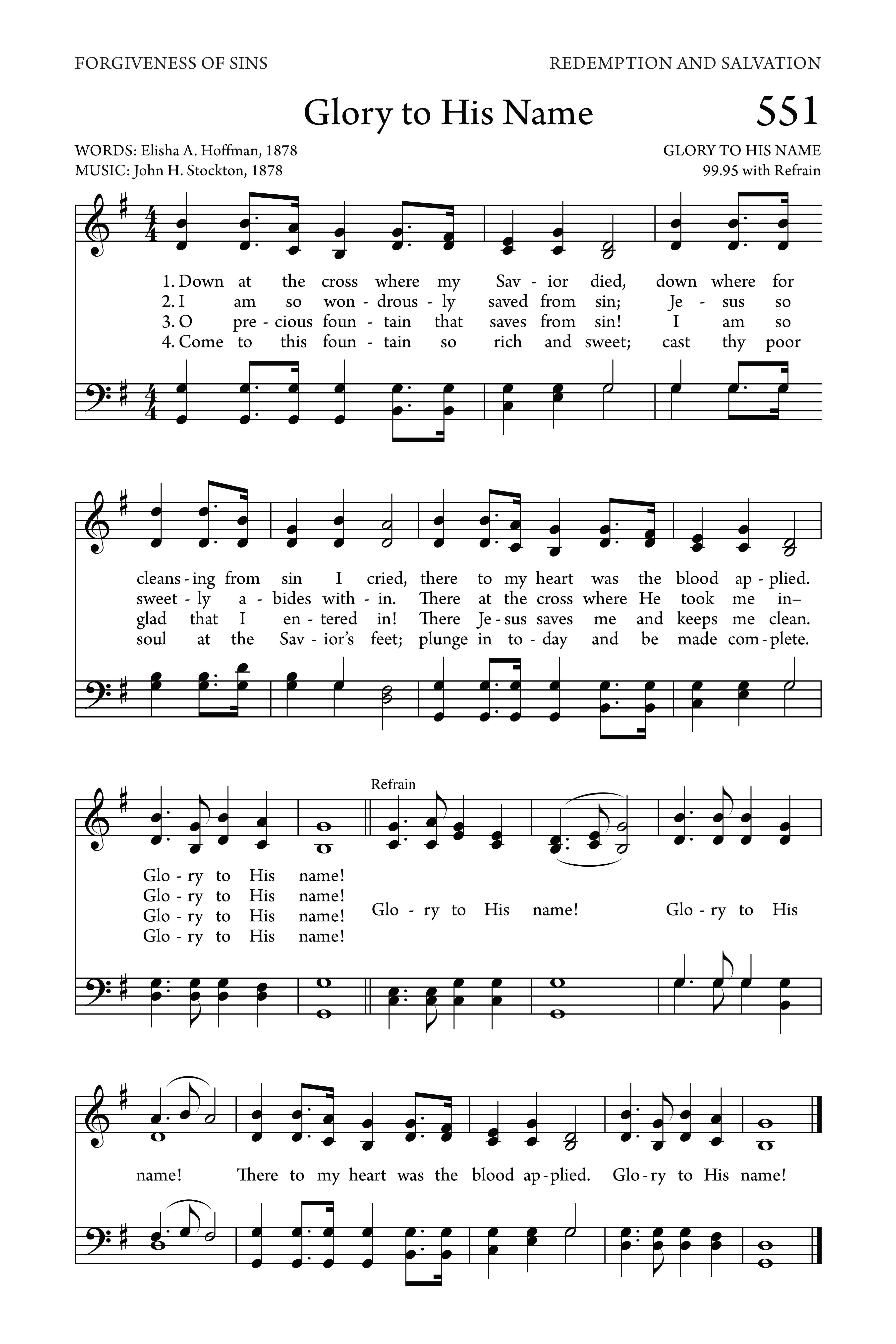 Hymn Sheet for Glory to His Name