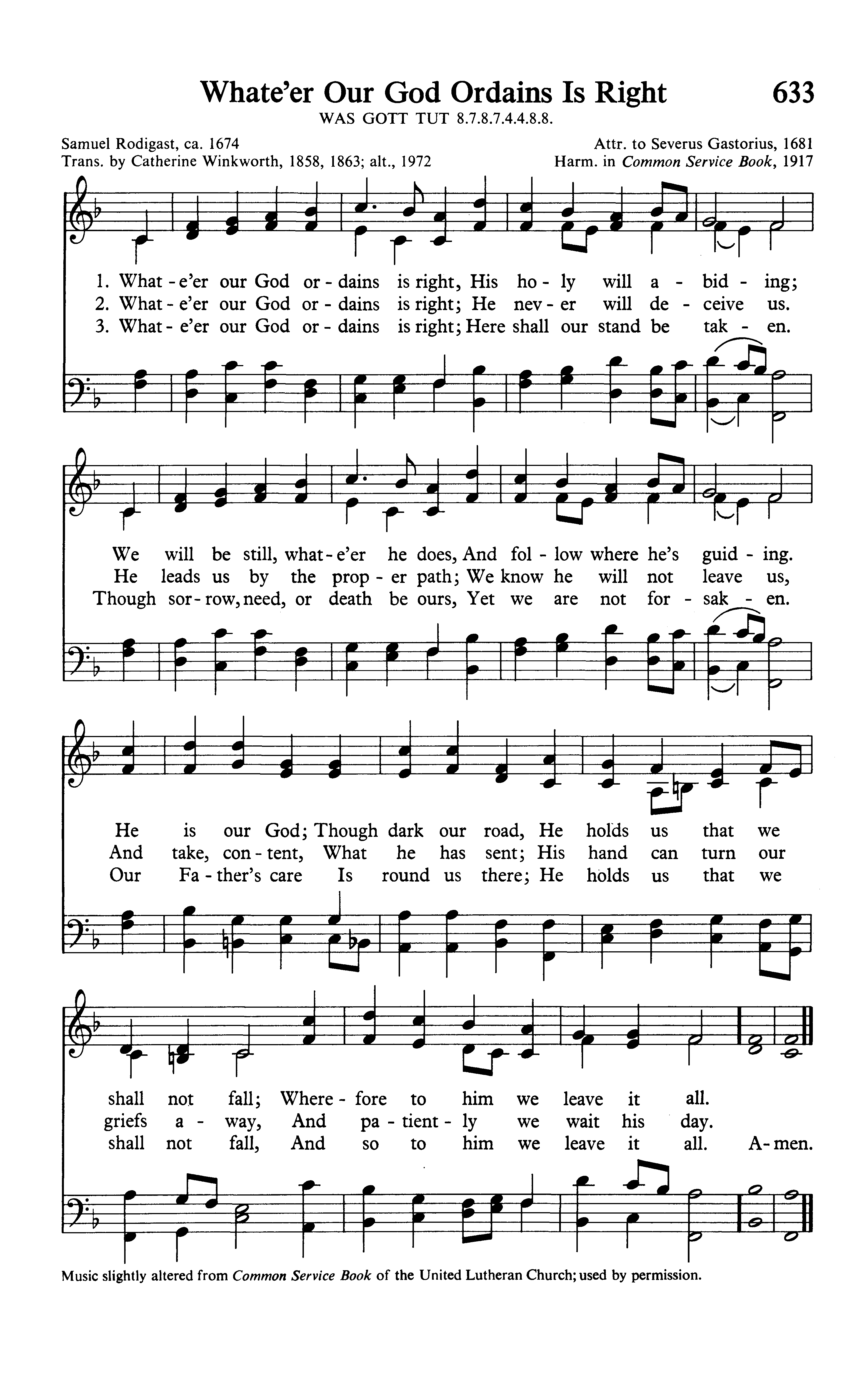 Hymn Sheet for Whate’er My God Ordains Is Right