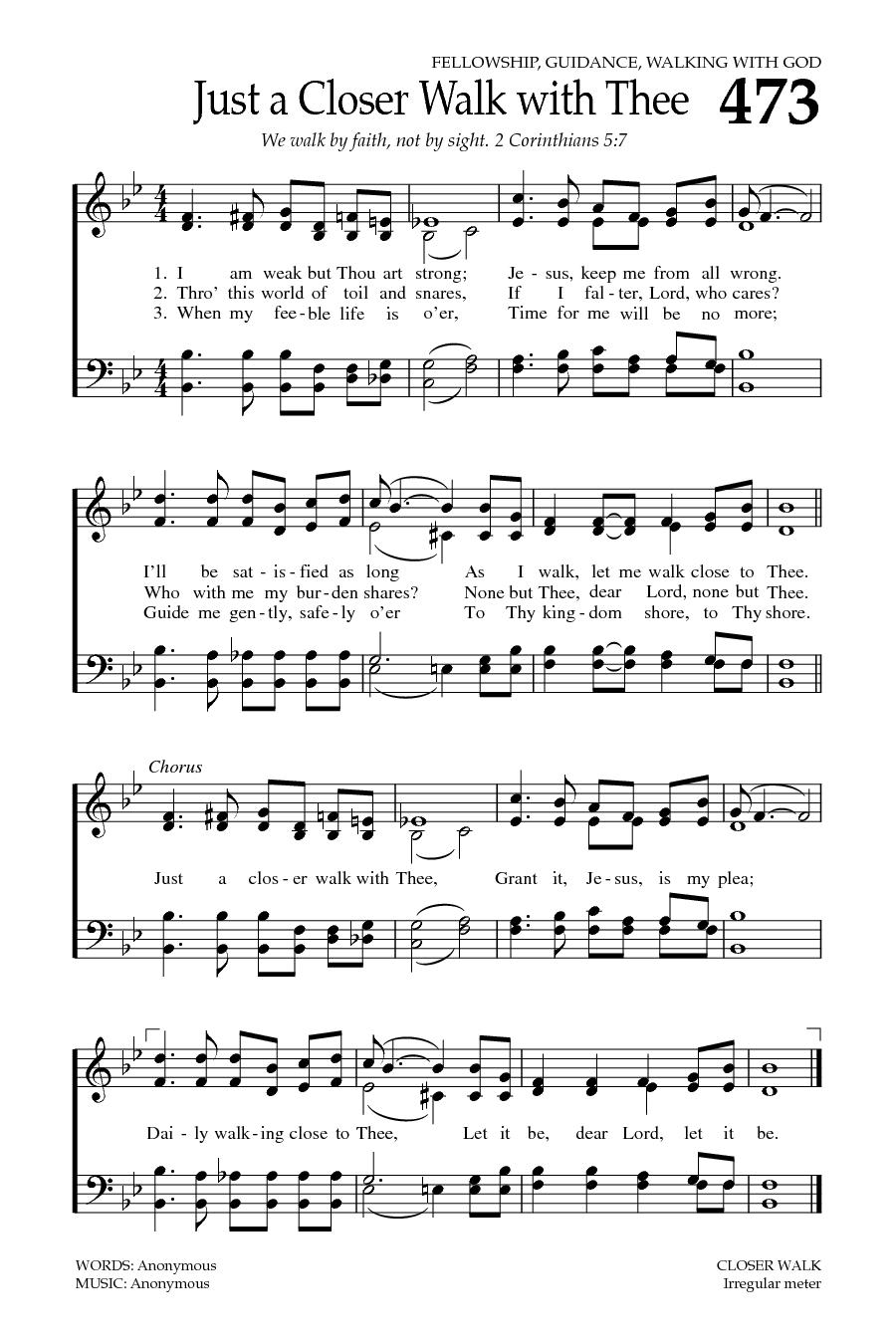 Hymn Sheet for Just a Closer Walk With Thee