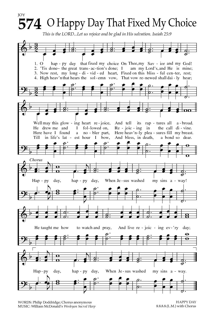 Hymn Sheet for O Happy Day - (that fixed my choice)