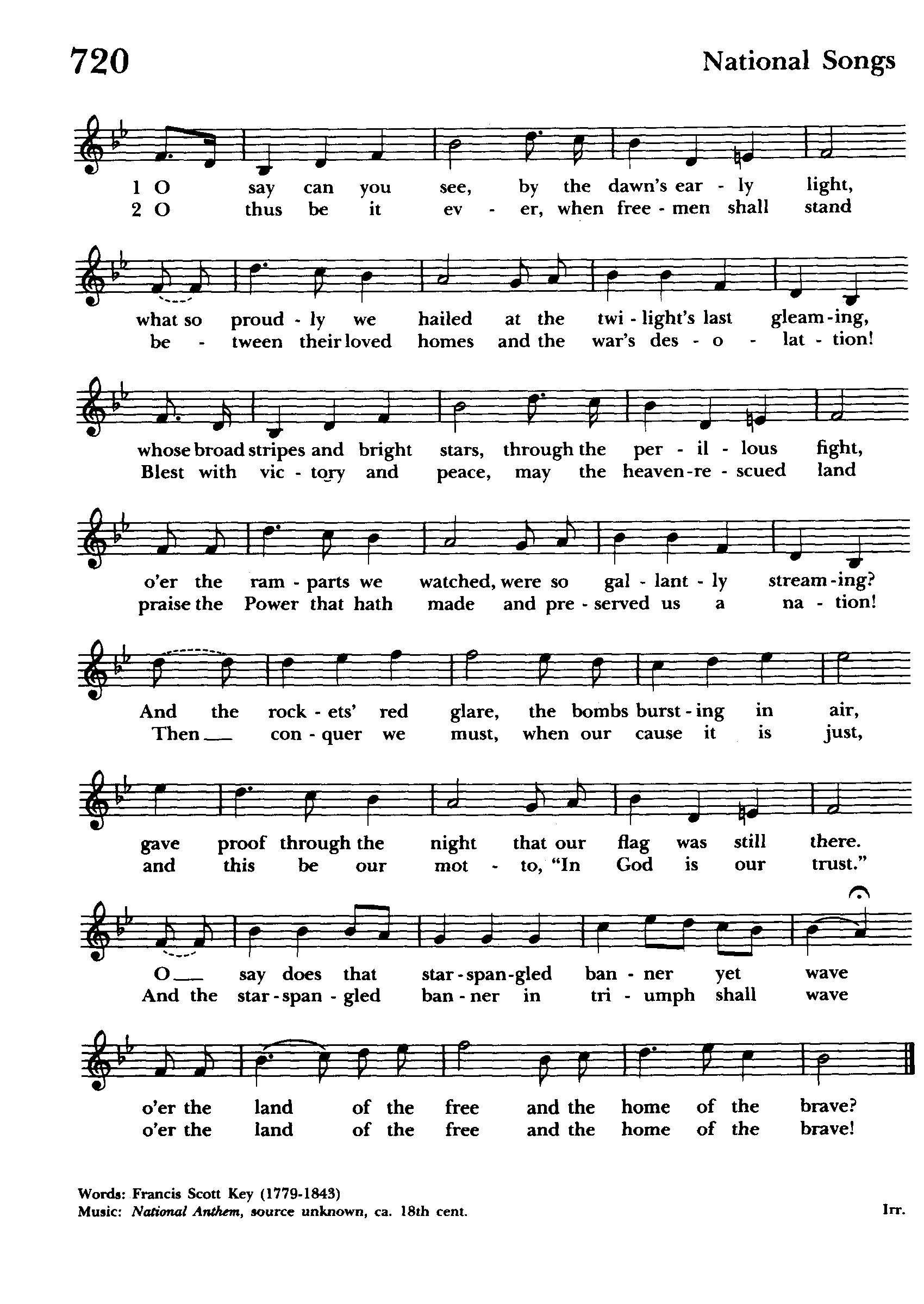 Hymn Sheet for The Star-Spangled Banner