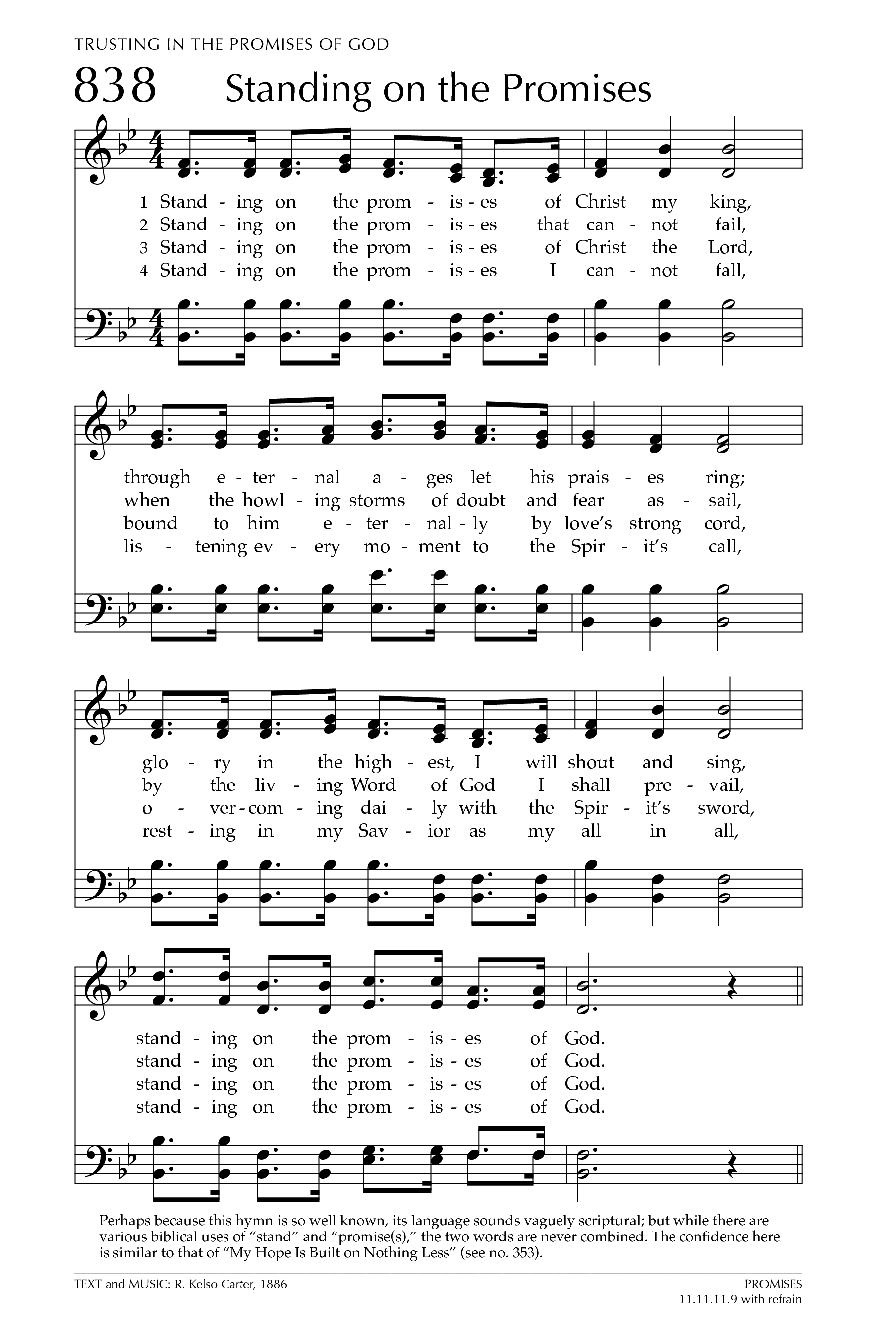 Hymn Sheet for Standing on the Promises