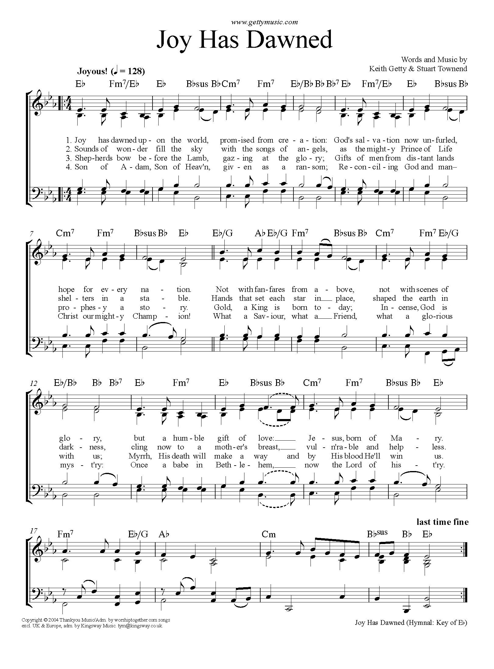 Hymn Sheet for Joy Has Dawned