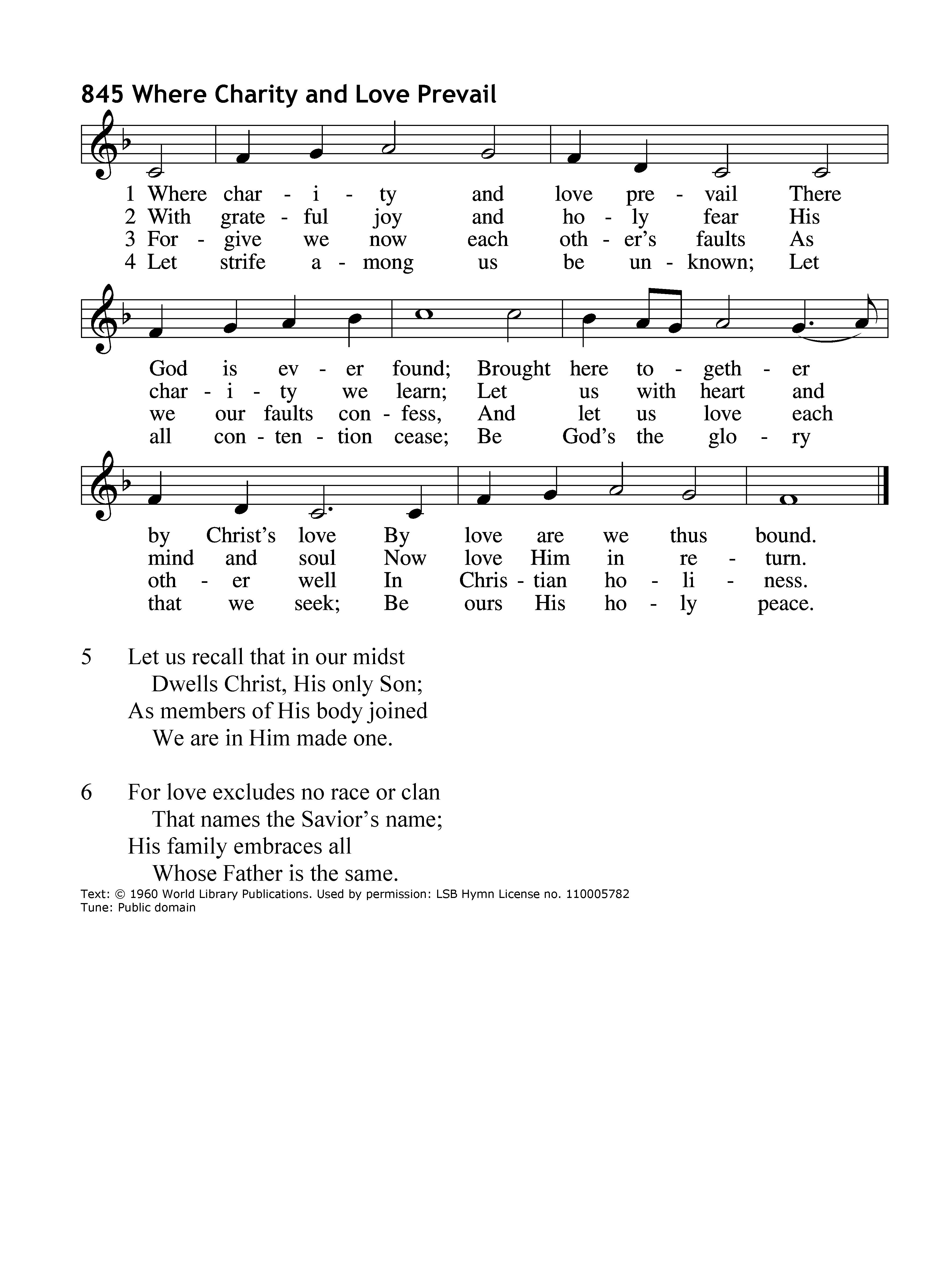Hymn Sheet for Where Charity and Love Prevail