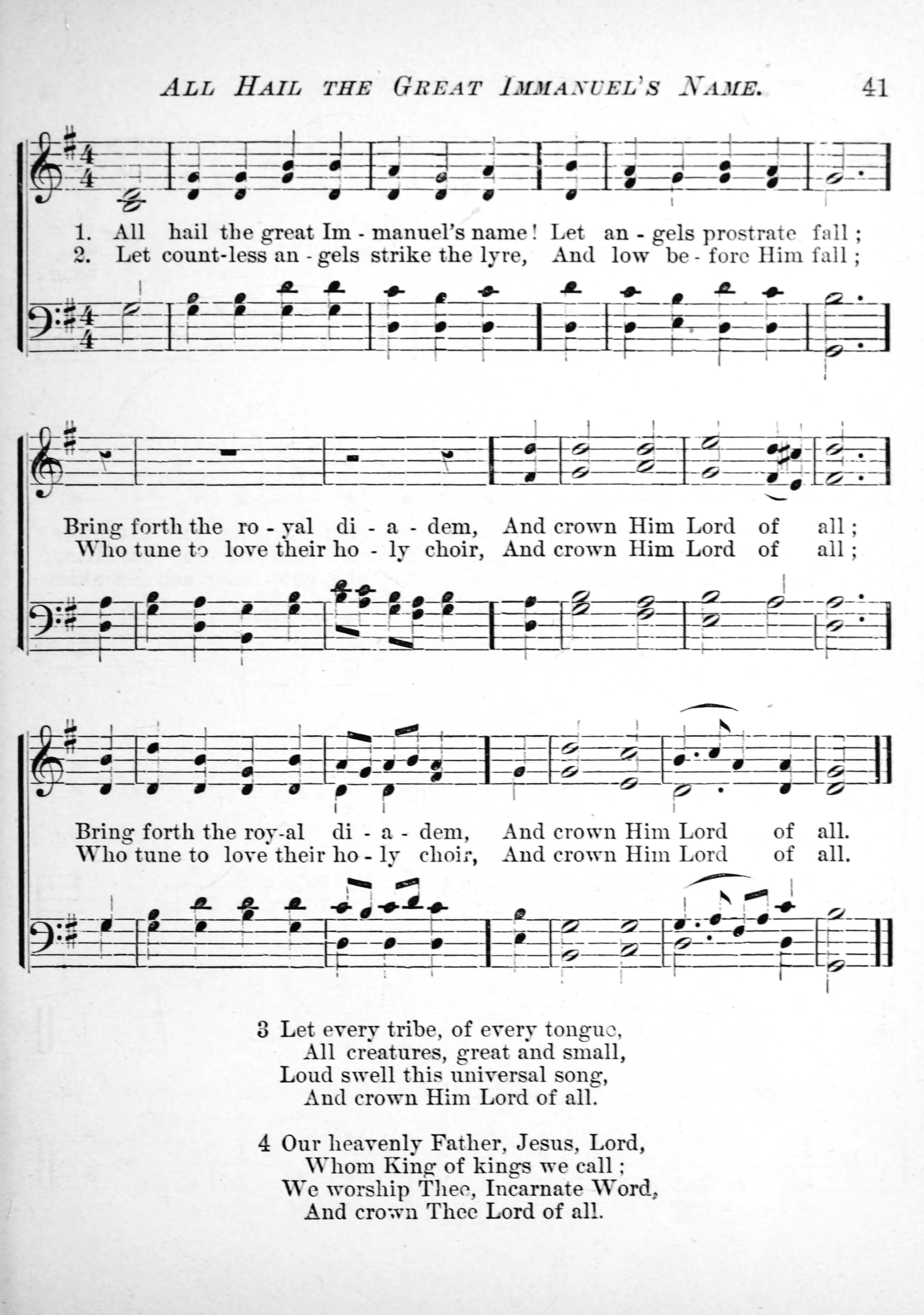 Hymn Sheet for All Hail the Great Immanuel's Name