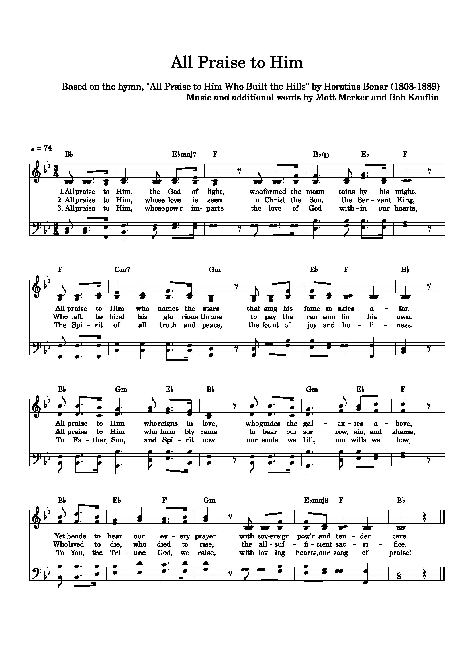 Hymn Sheet for All Praise to Him