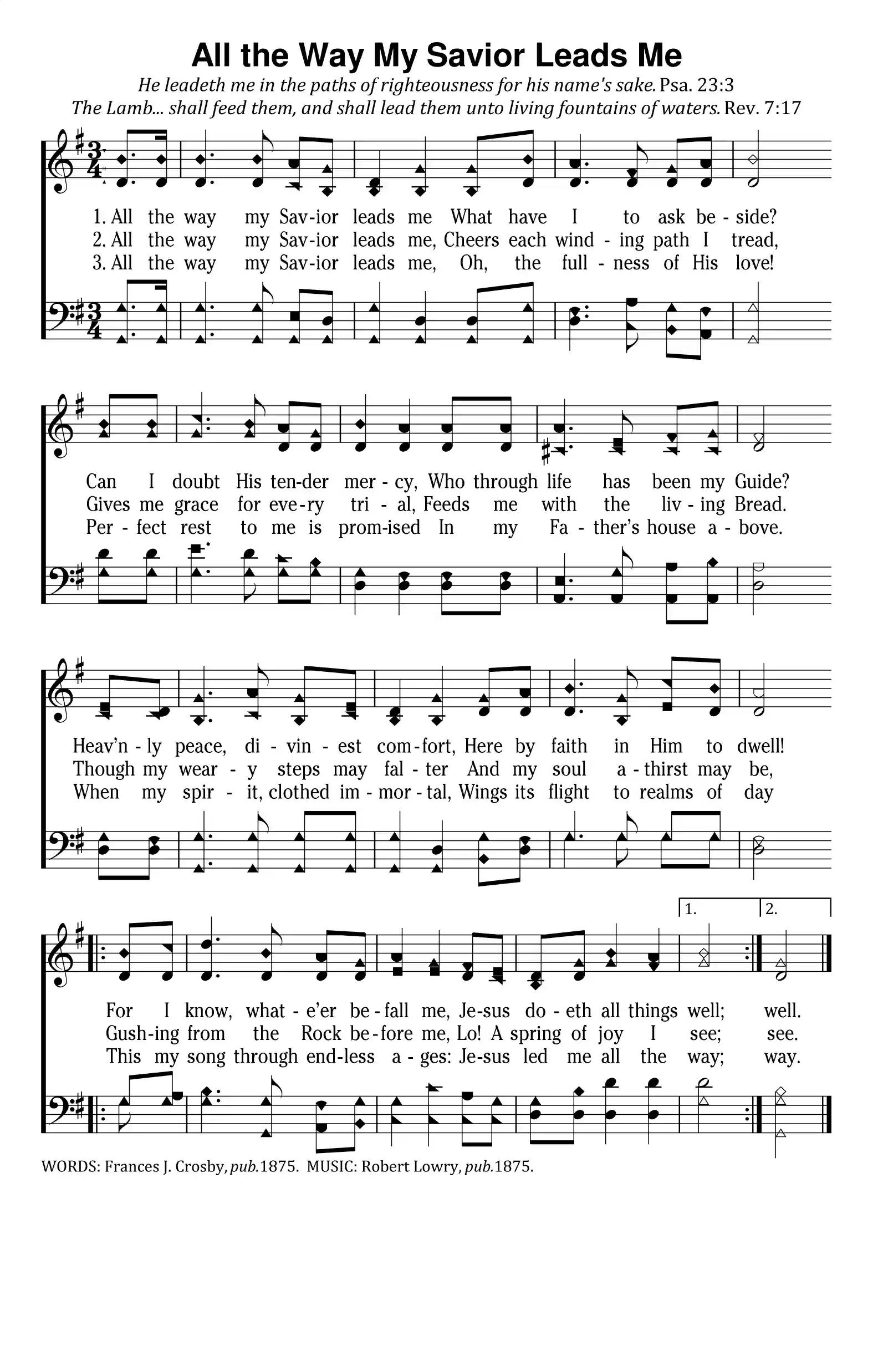 Hymn Sheet for All The Way My Saviour Leads Me