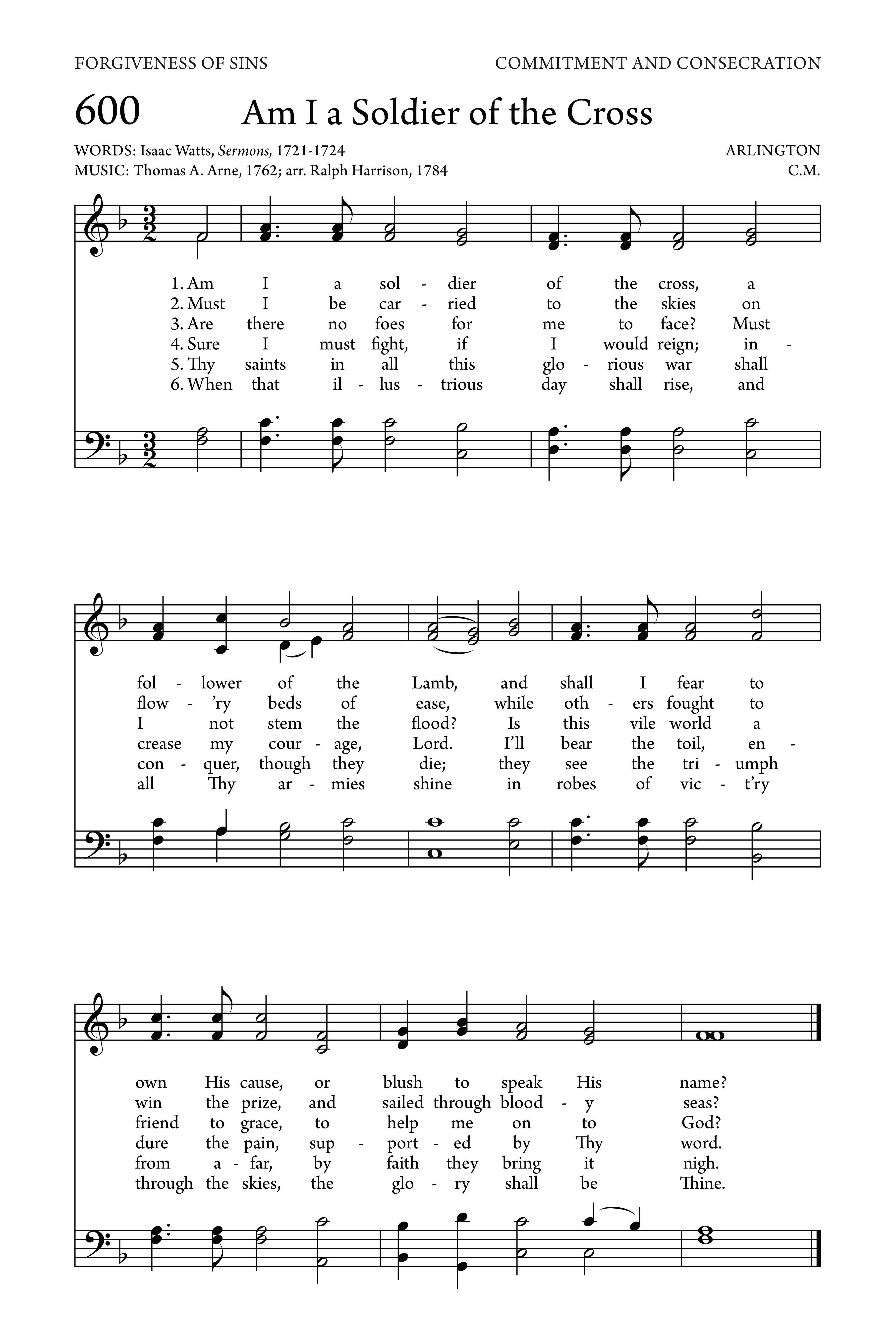 Hymn Sheet for Am I a Soldier of the Cross?