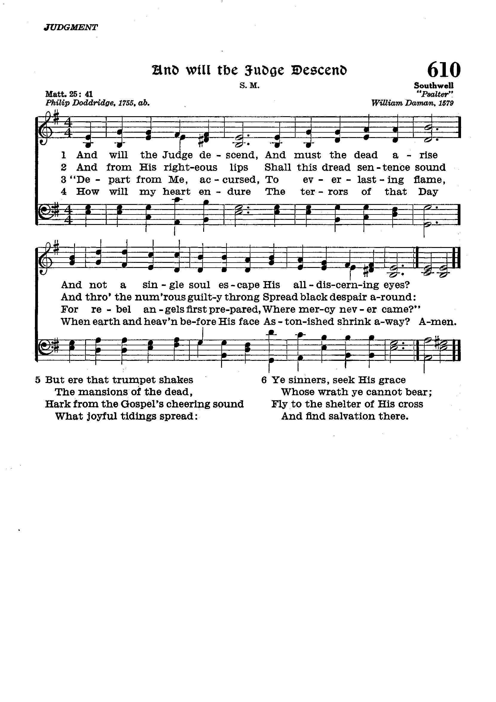 Hymn Sheet for And will the Judge descend?