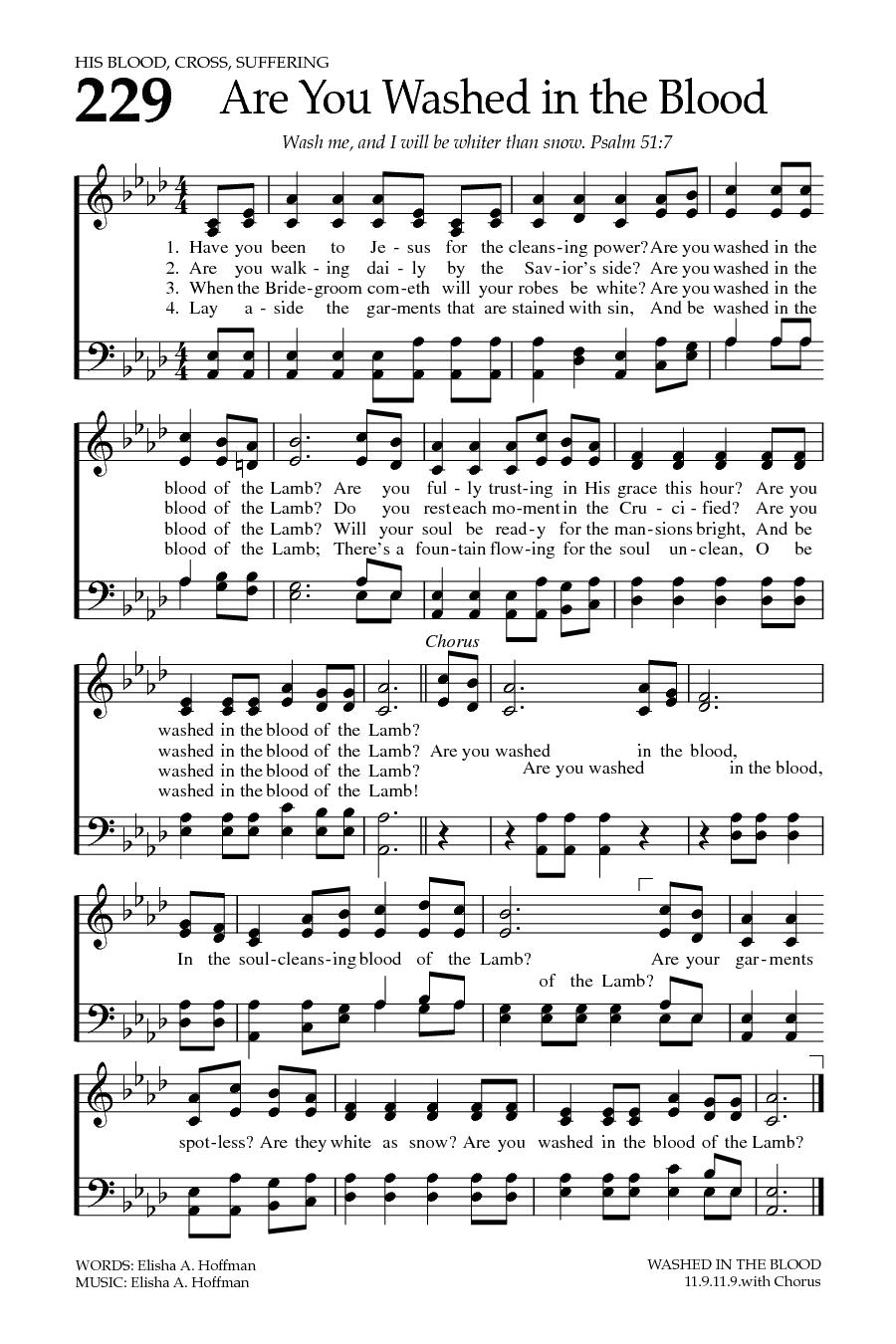 Hymn Sheet for Are You Washed in the Blood?