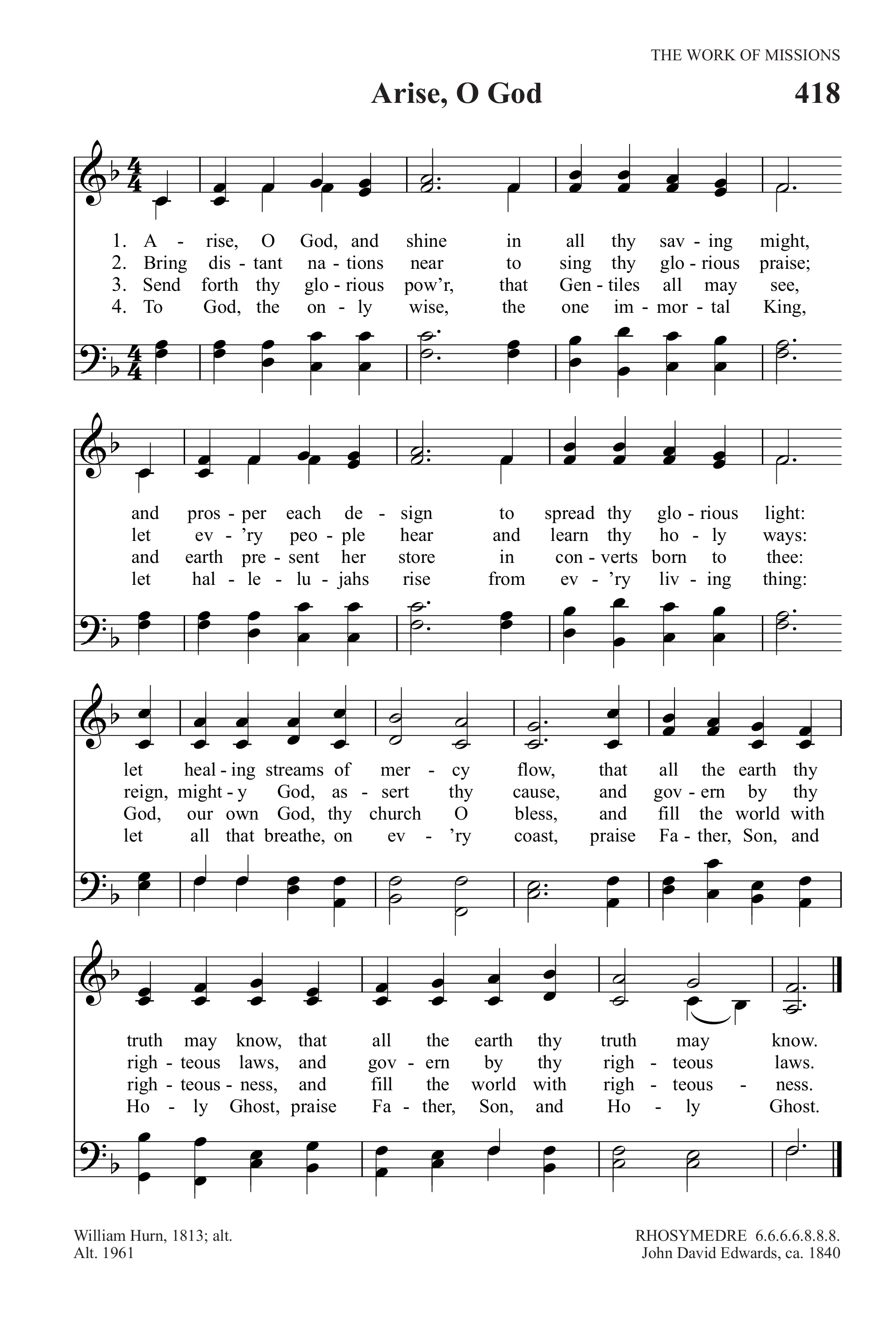 Hymn Sheet for Arise, O Lord, and Shine
