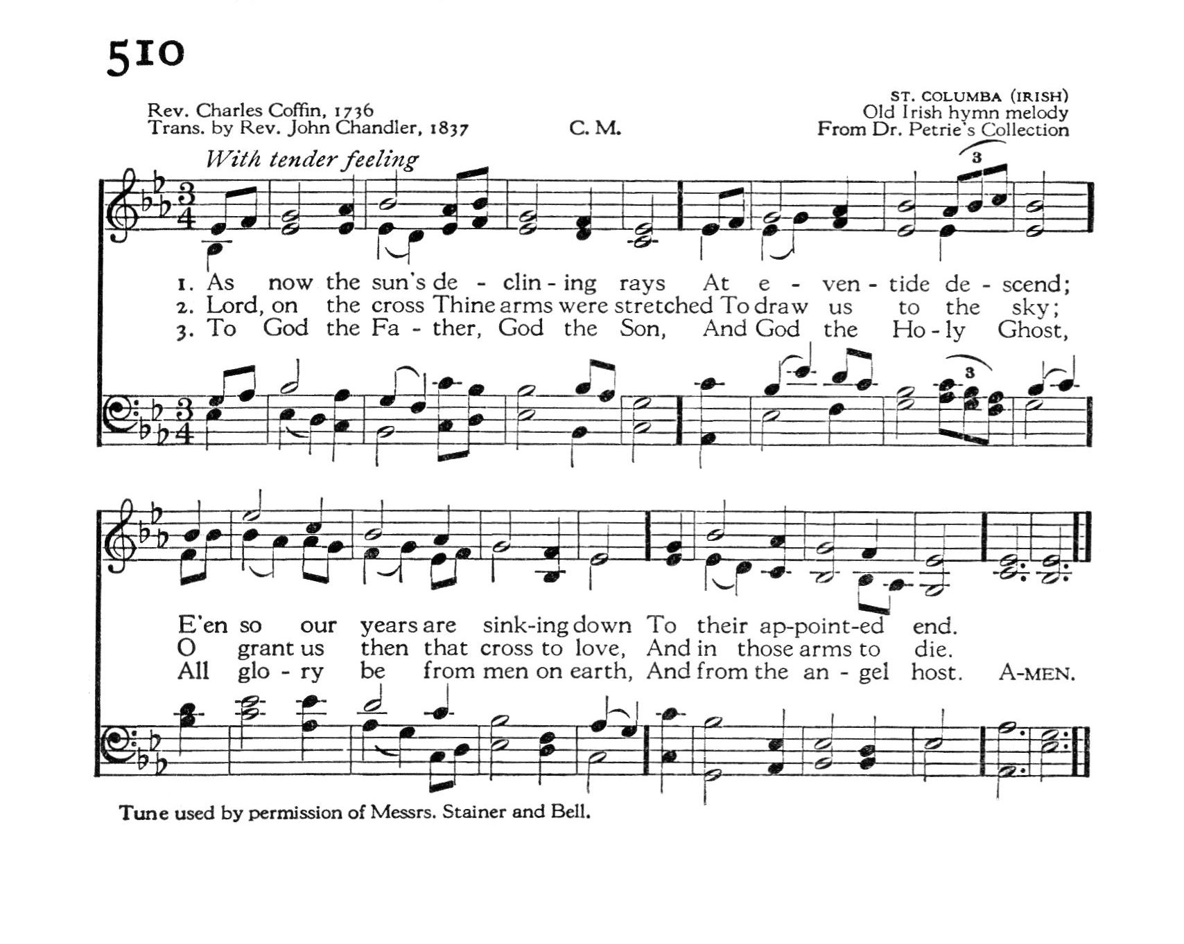 Hymn Sheet for As Now the Sun's Declining Rays