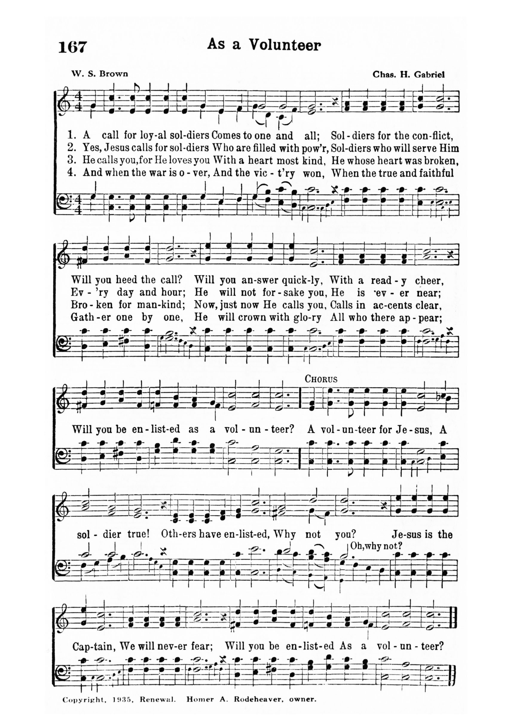 Hymn Sheet for As a Volunteer