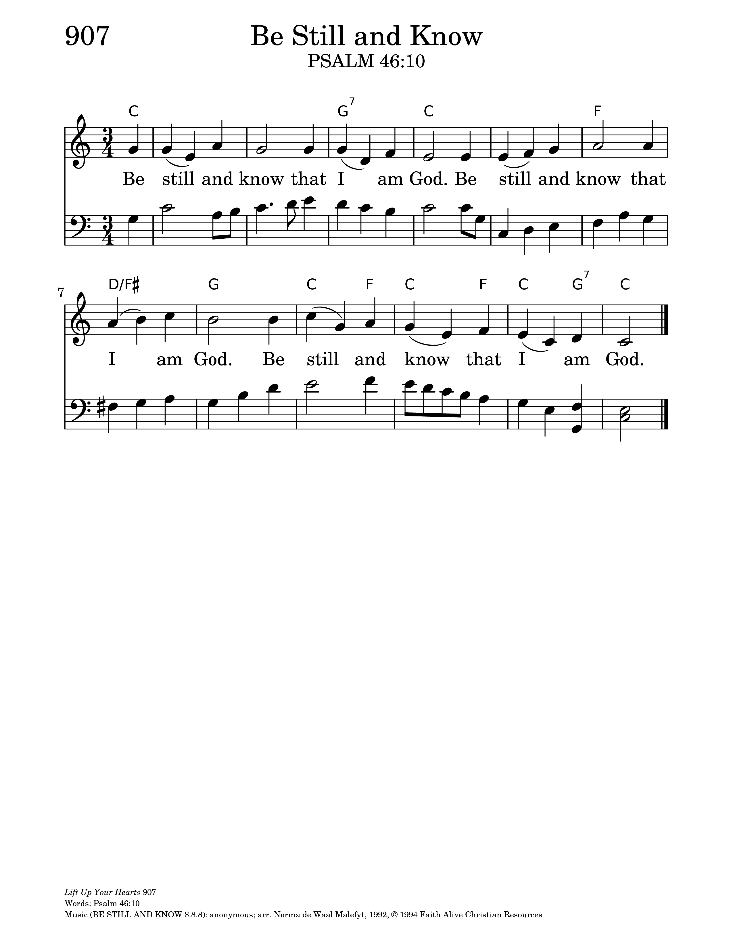 Hymn Sheet for Be still and know that I am God