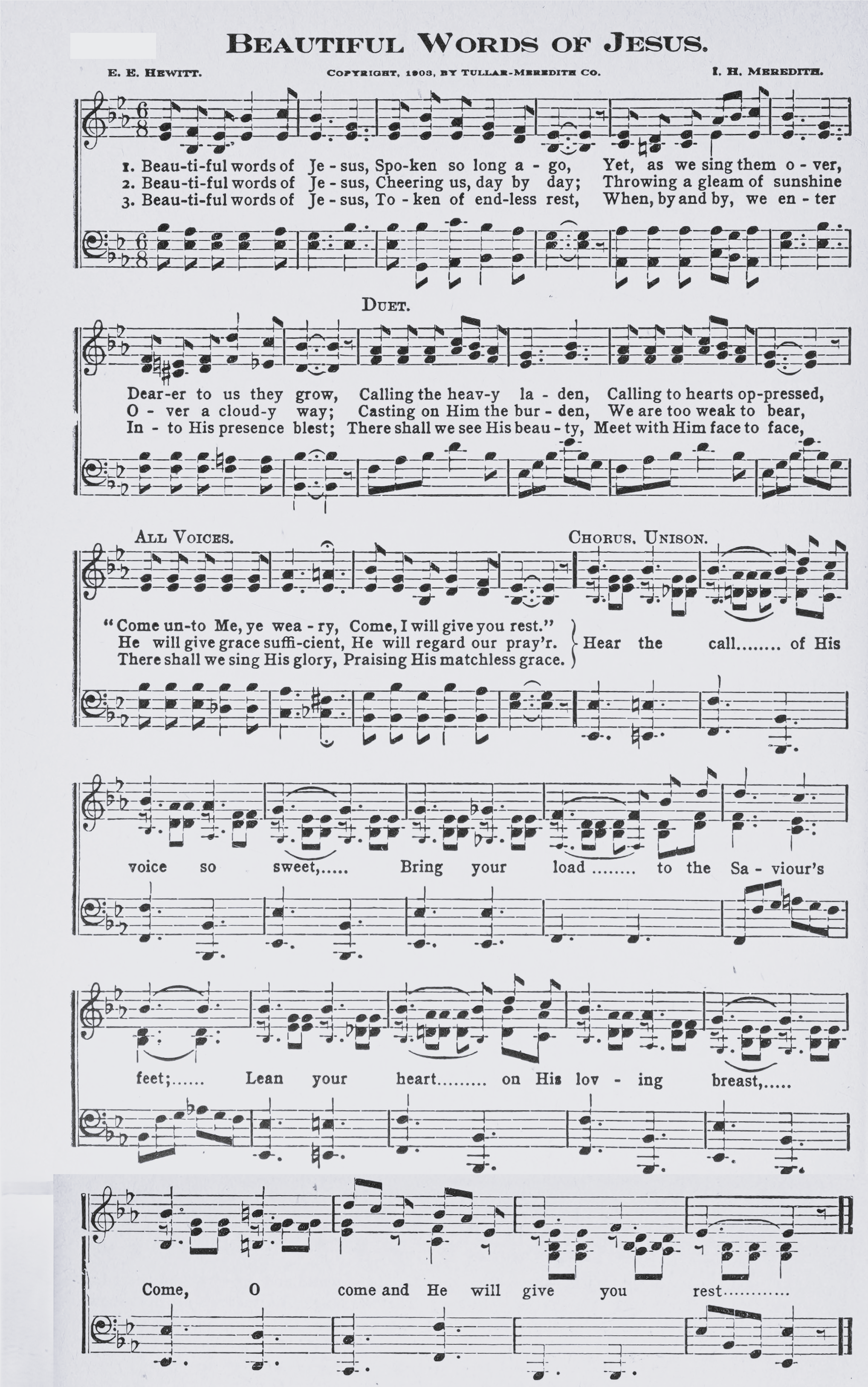 Hymn Sheet for Beautiful Words Of Jesus