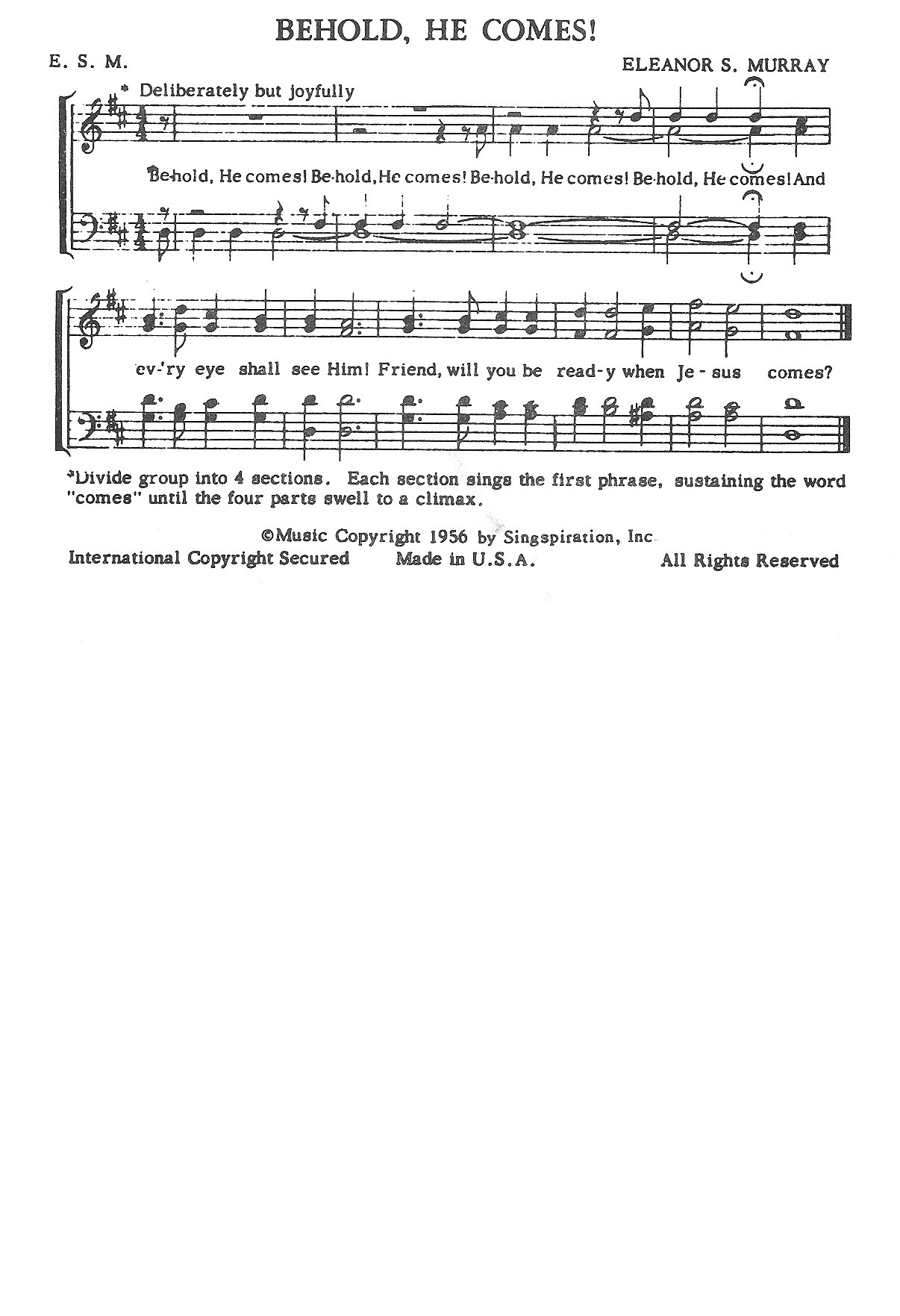 Hymn Sheet for Behold, He Comes!