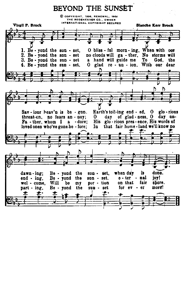 Hymn Sheet for Beyond The Sunset, O Blissful Morning