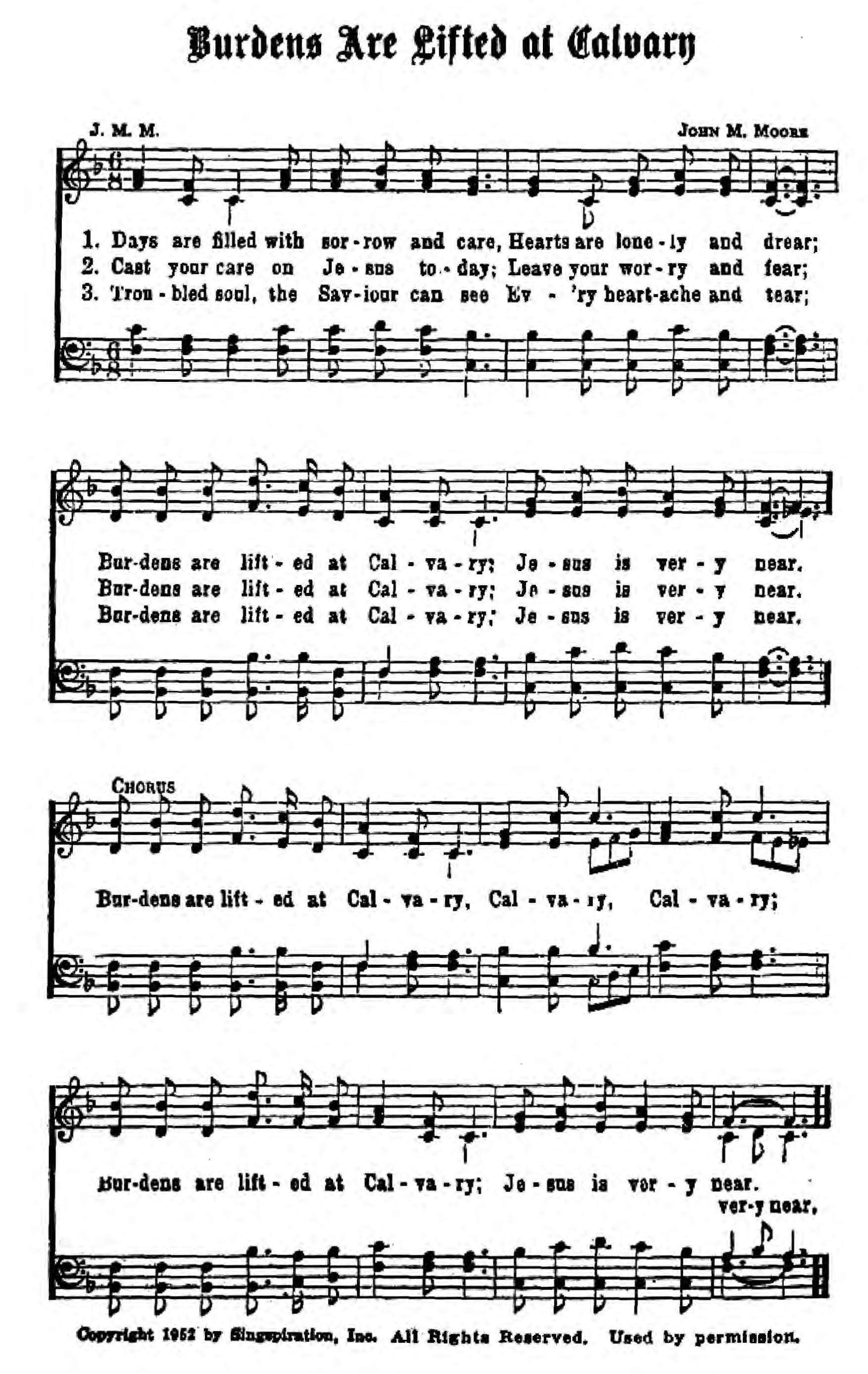 Hymn Sheet for Burdens Are Lifted at Calvary