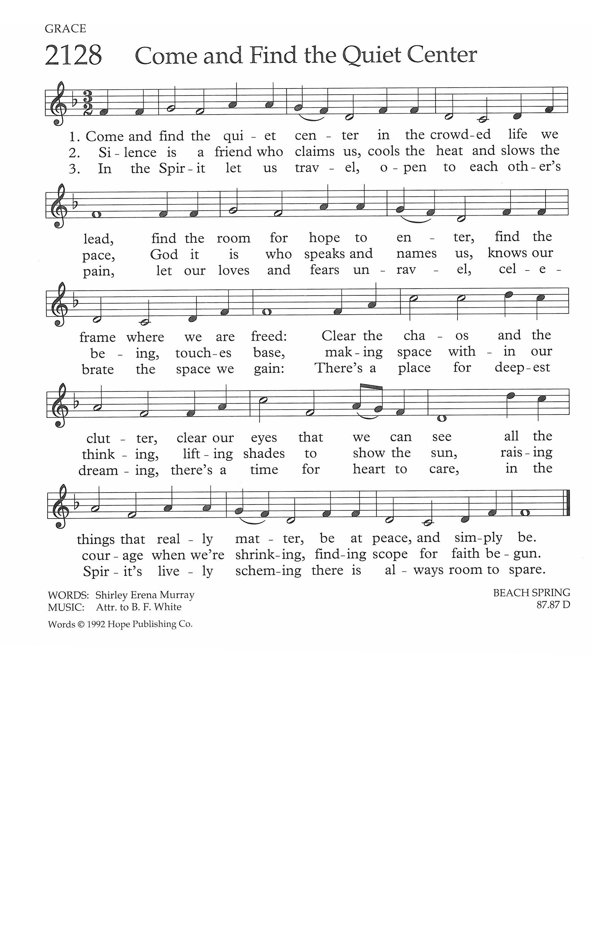 Hymn Sheet for Come and Find the Quiet Centre