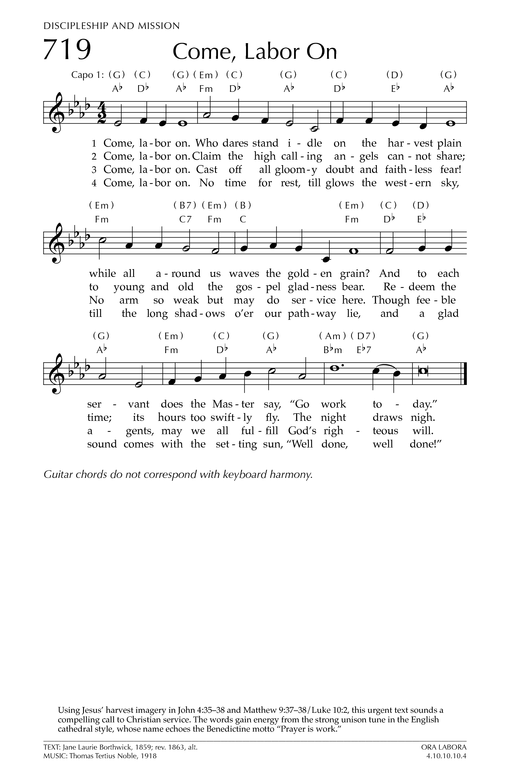 Hymn Sheet for Come, Labor On