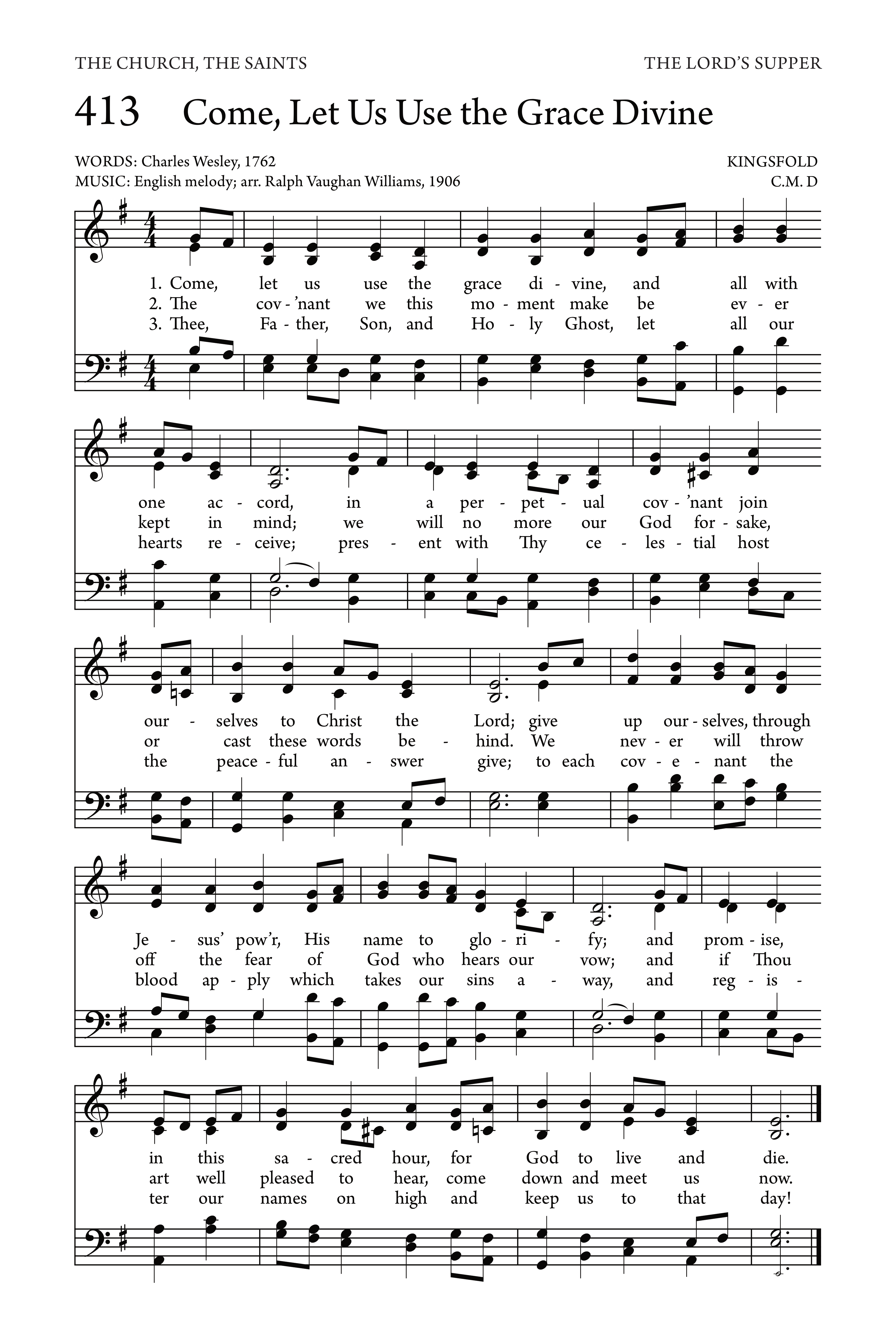 Hymn Sheet for Come, Let Us Use the Grace Divine