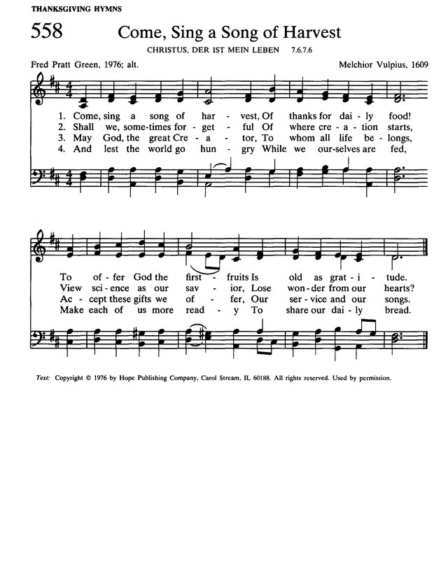 Hymn Sheet for Come, Sing a Song of Harvest