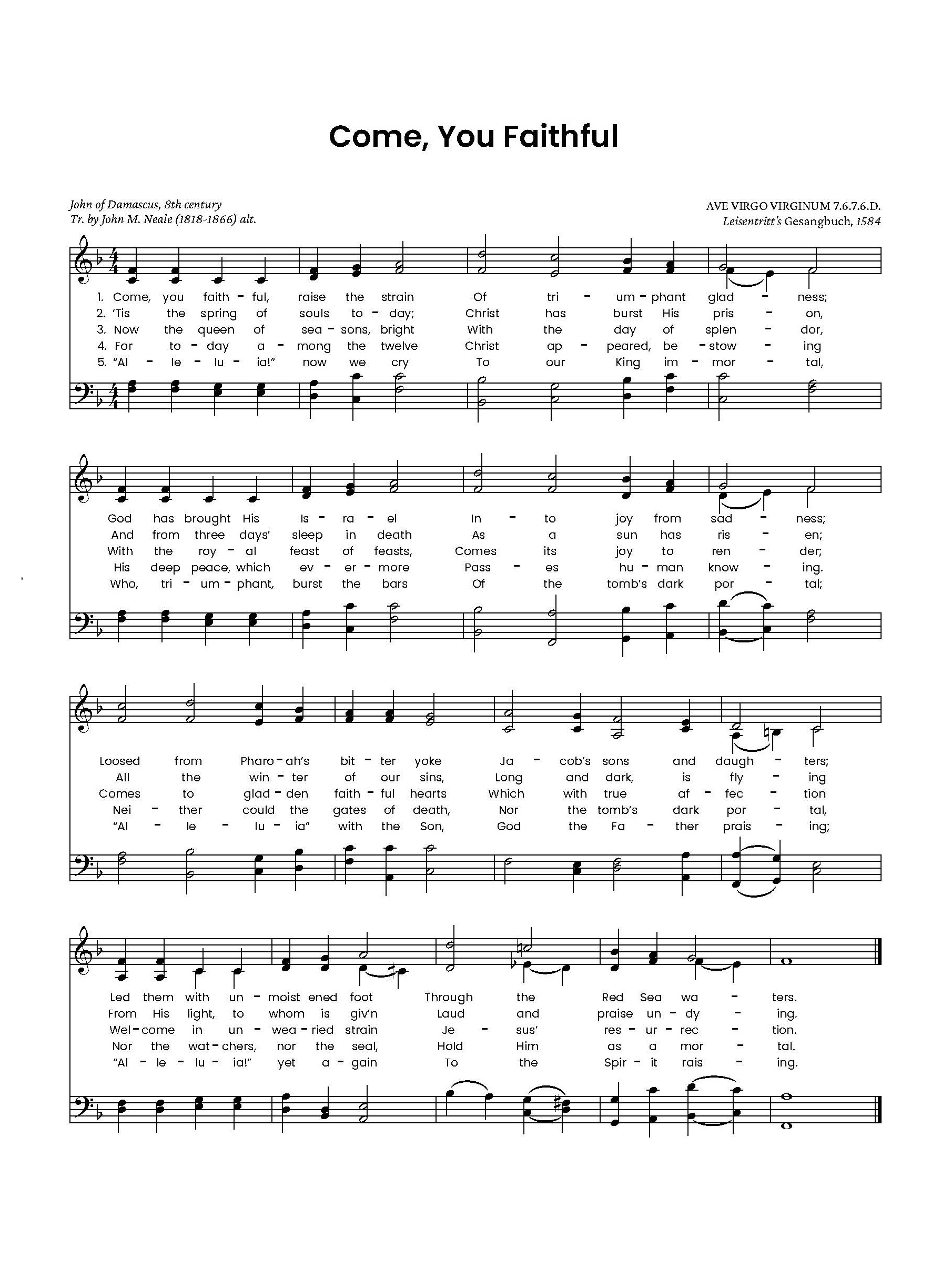 Hymn Sheet for Come, You Faithful, Raise the Strain