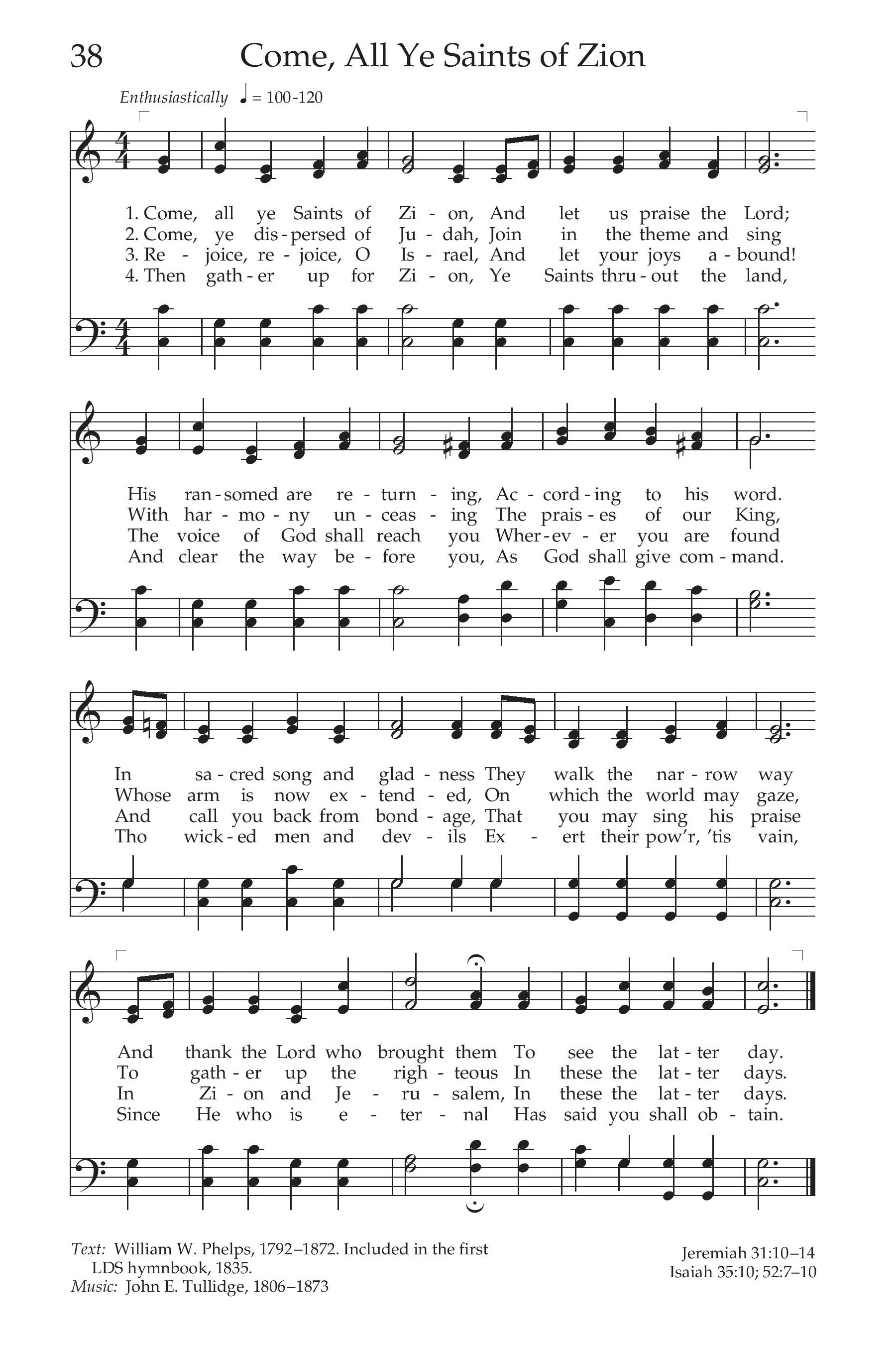 Hymn Sheet for Come, all ye sons of Zion