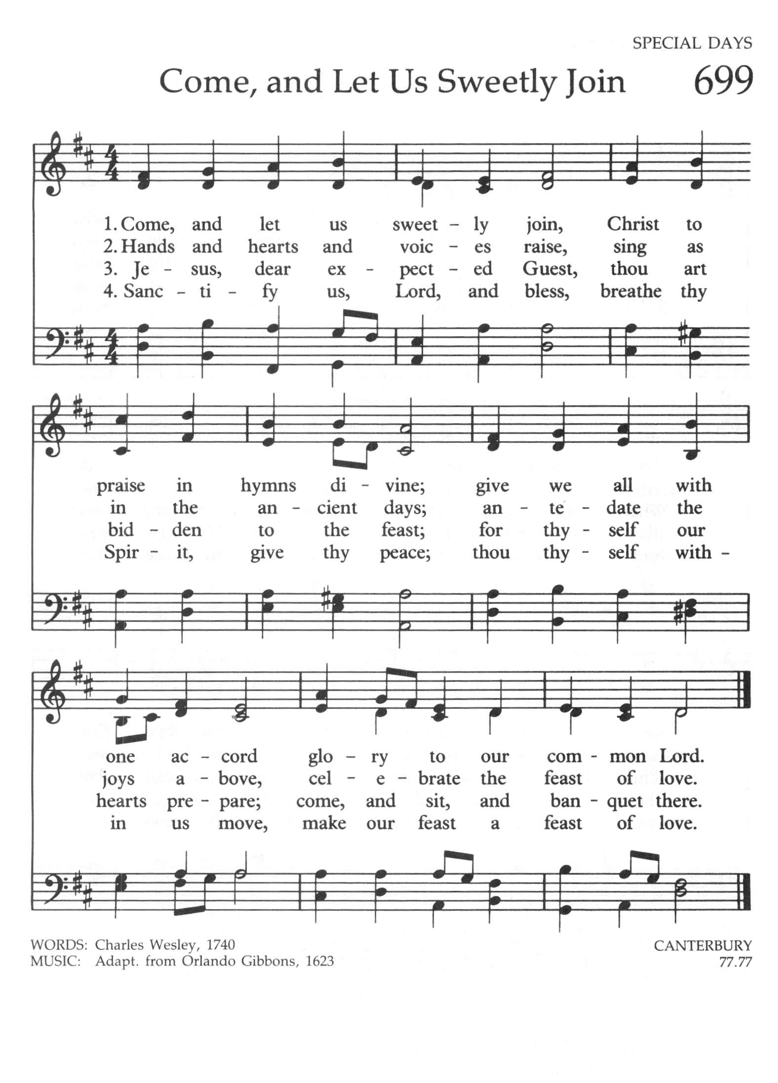 Hymn Sheet for Come, and Let Us Sweetly Join
