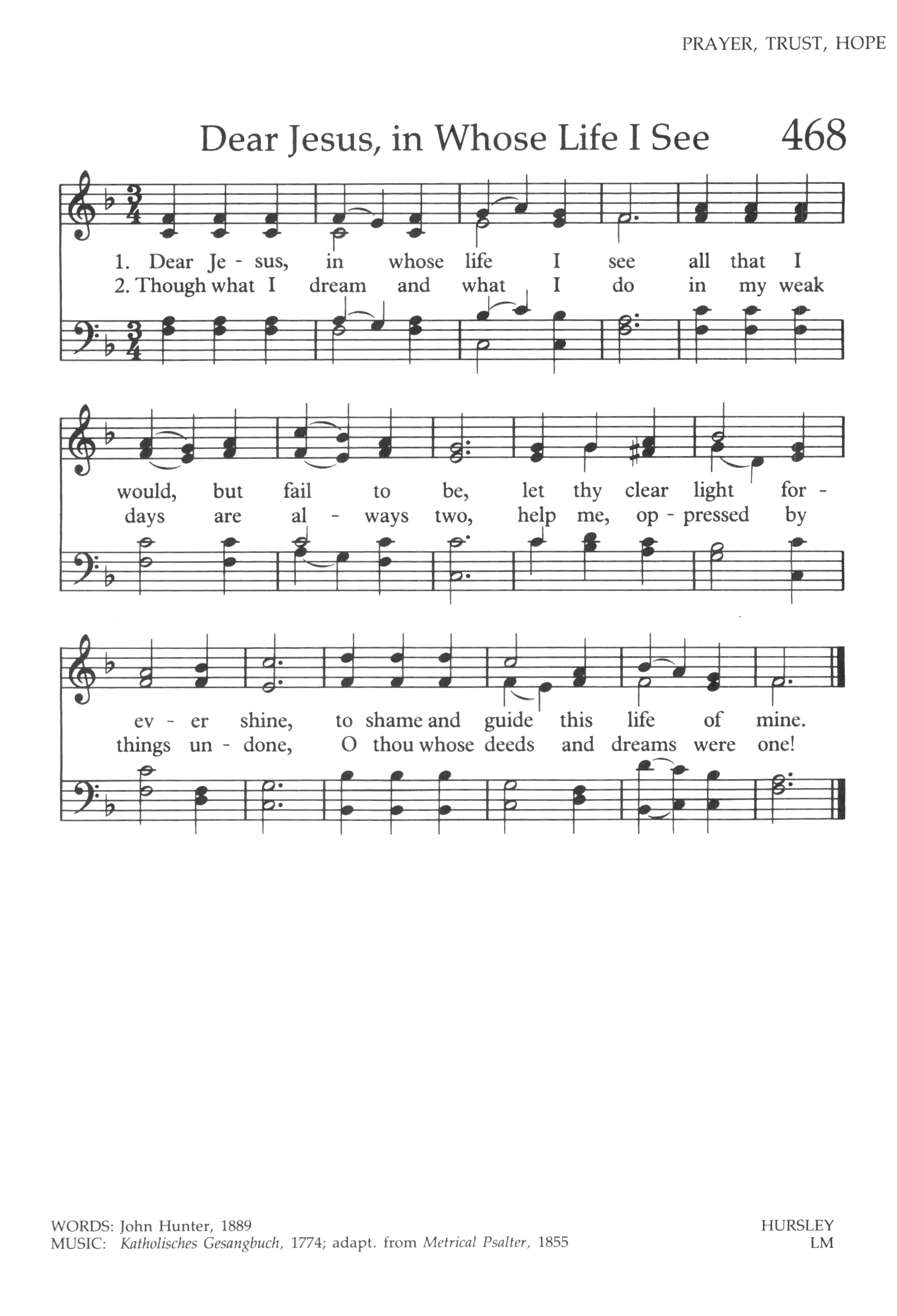 Hymn Sheet for Dear Jesus, in Whose Life I See