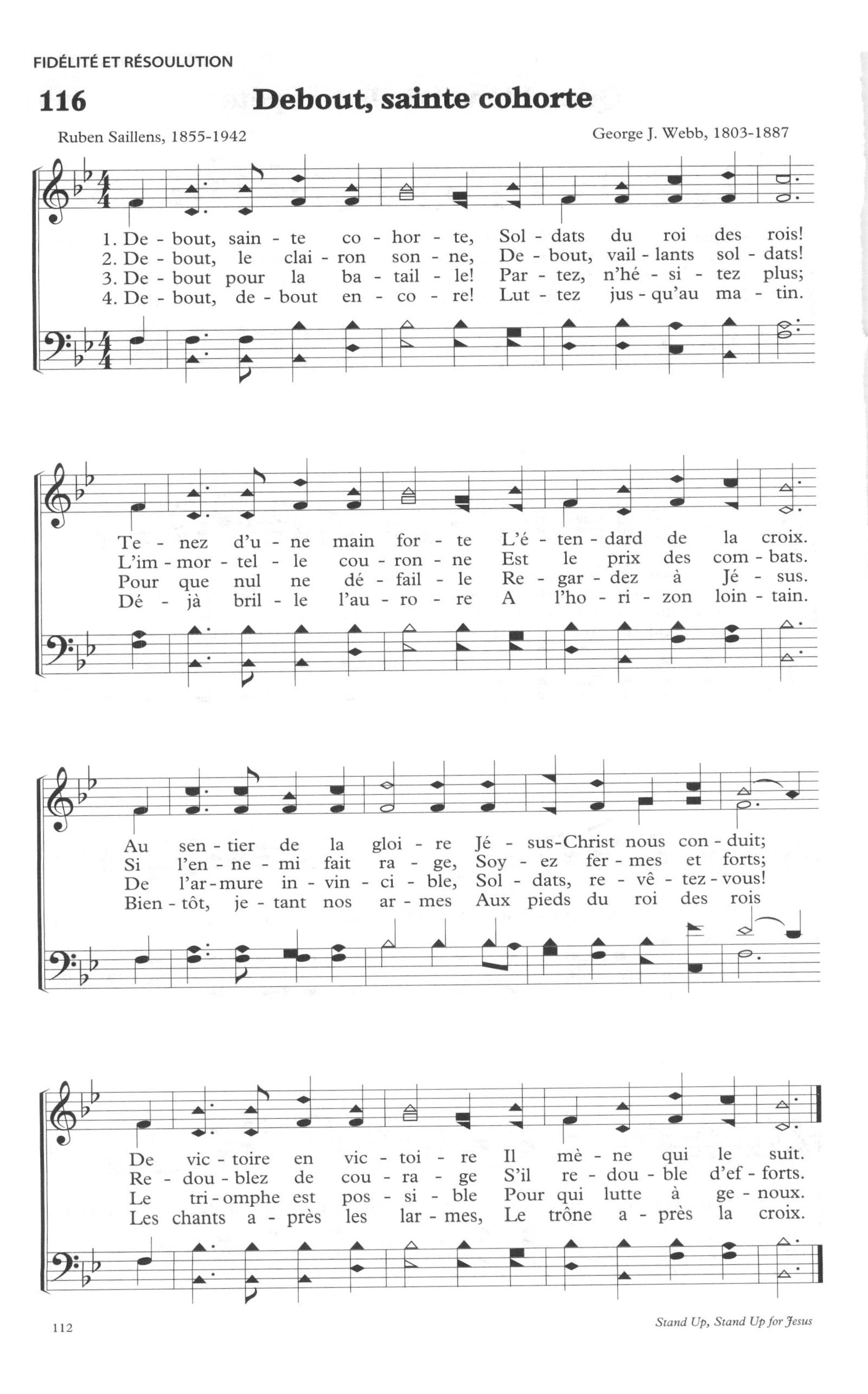 Hymn Sheet for Debout Sainte Cohorte