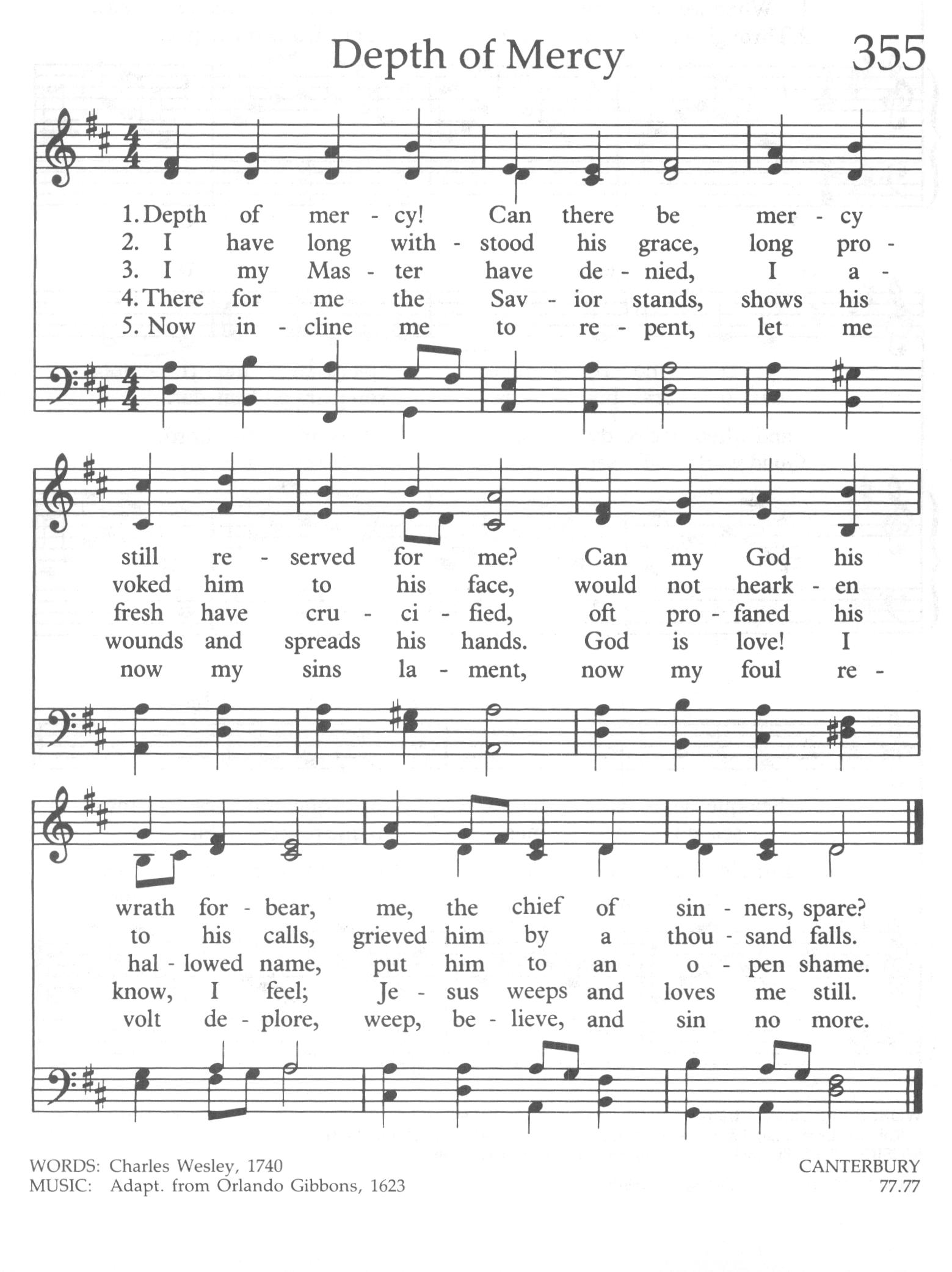 Hymn Sheet for Depth of Mercy! Can There Be?