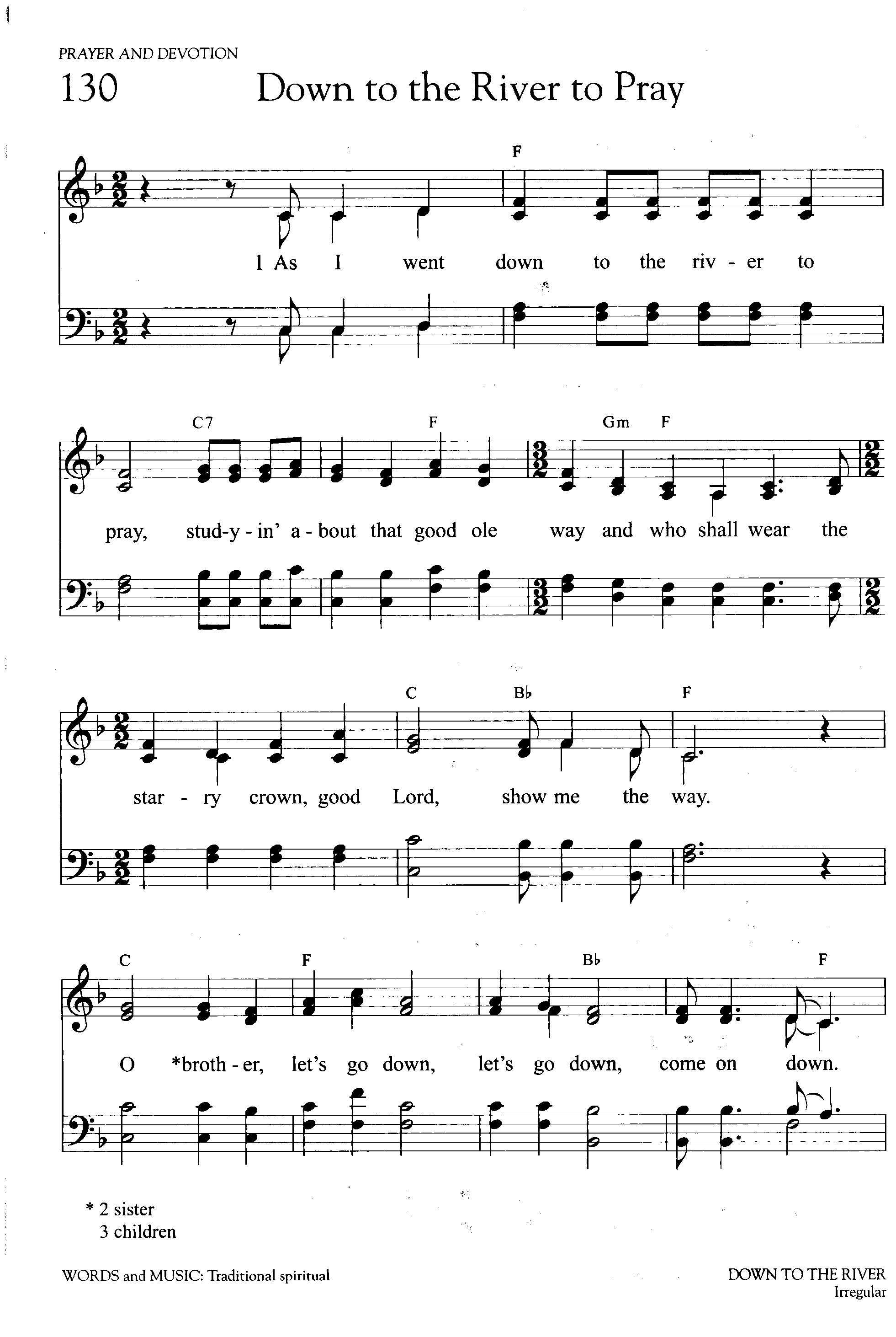 Hymn Sheet for Down to the River to Pray
