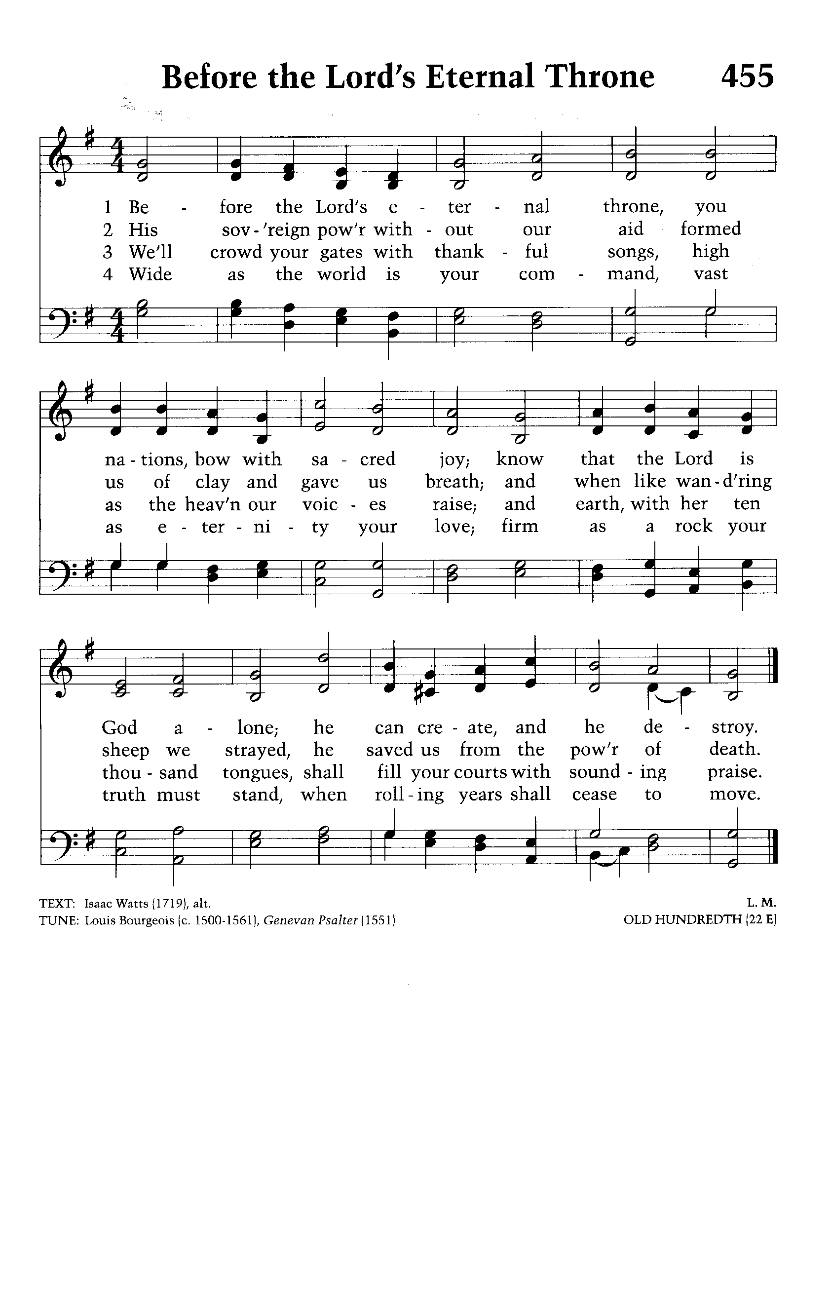 Hymn Sheet for Before Jehovah's Awful Throne
