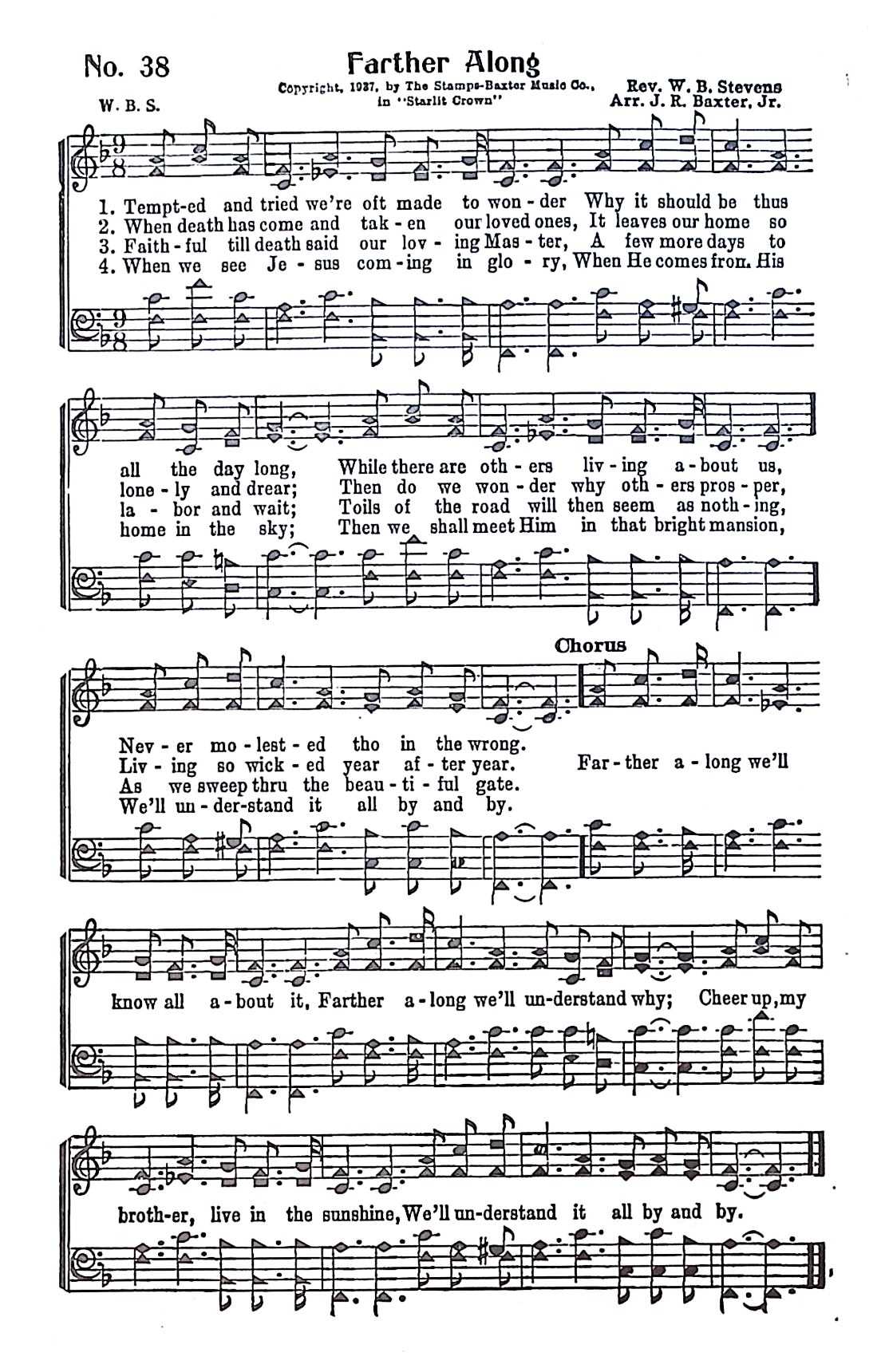 Hymn Sheet for Farther Along (Tempted and Tried)