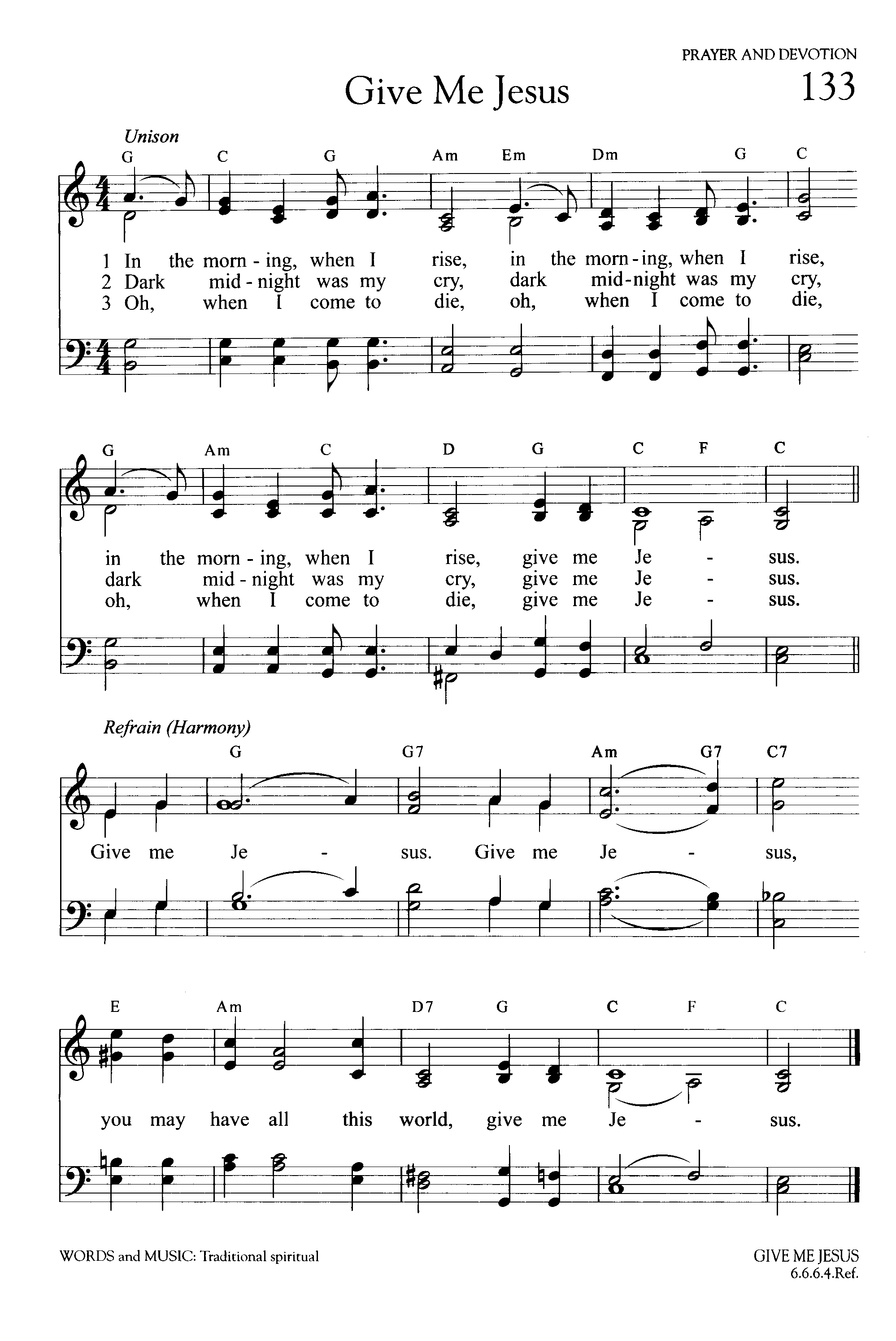 Hymn Sheet for Give Me Jesus (In the morning when I rise)