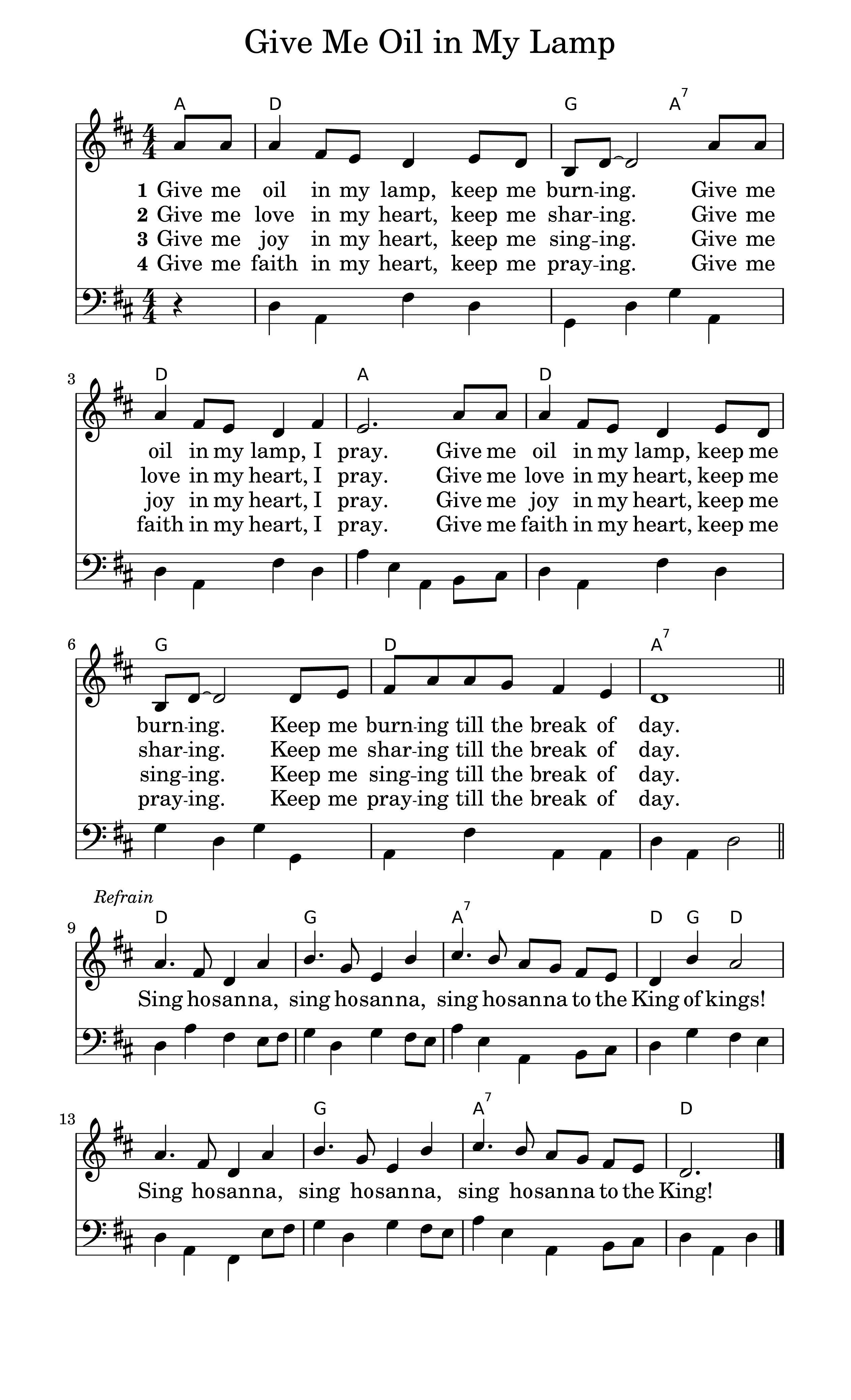 Hymn Sheet for Give Me Oil in My Lamp (Sing Hosanna)